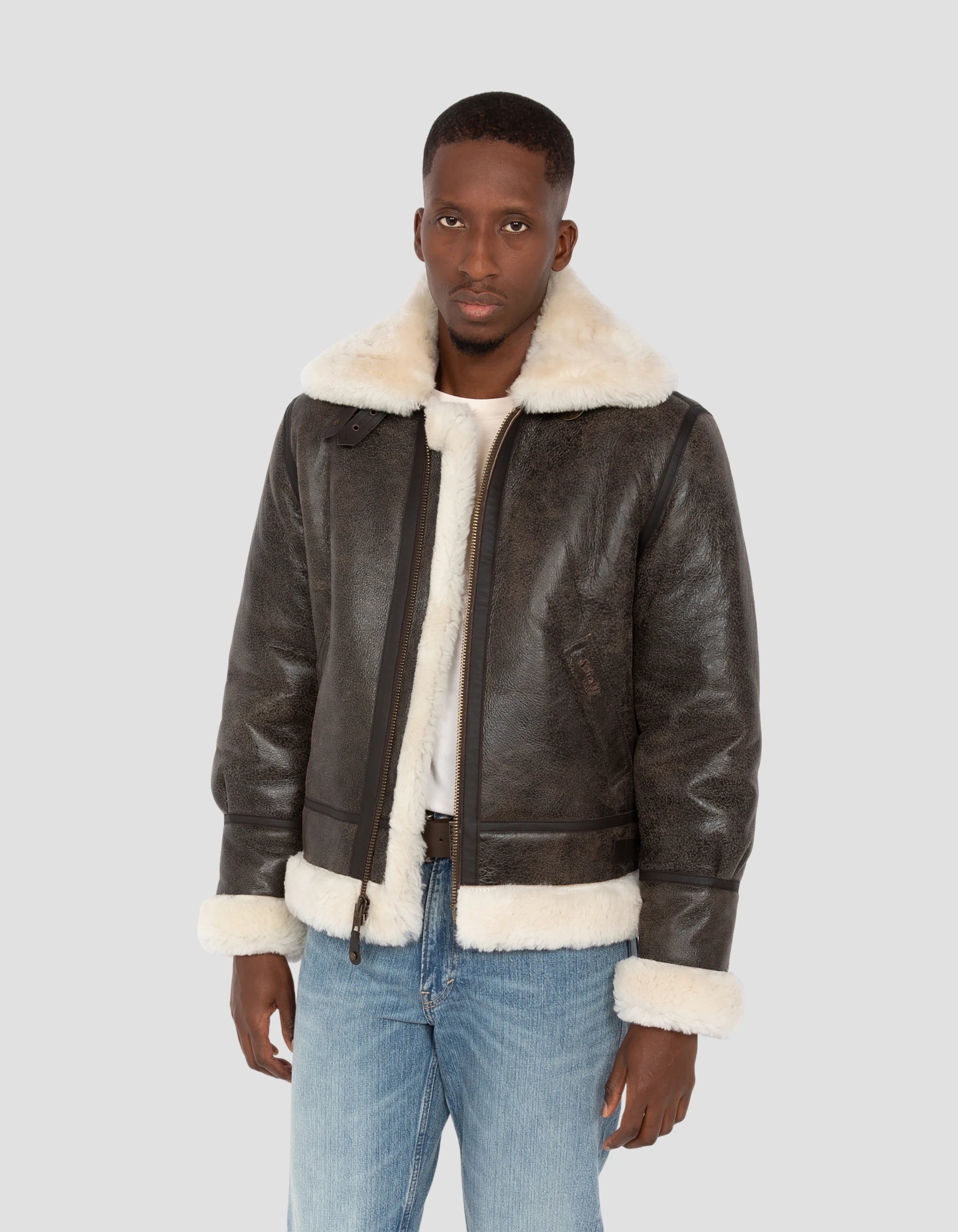 Bombardero B-3 chaqueta marrón, cuero de oveja-3