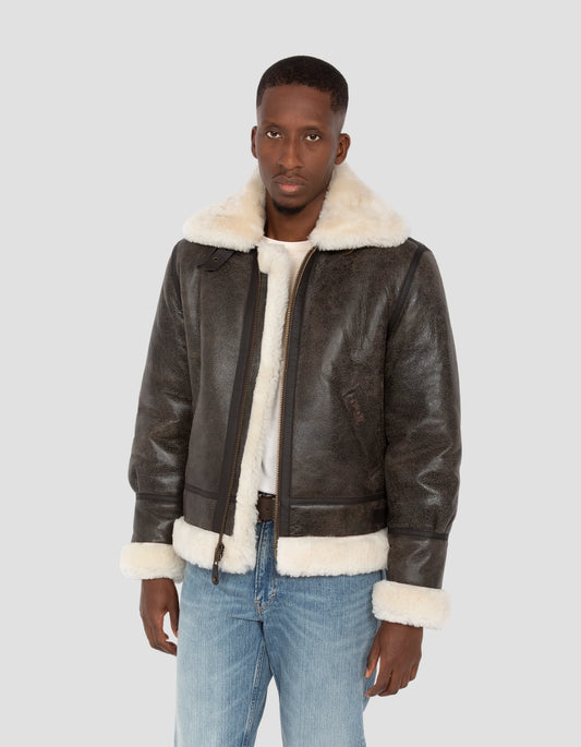 Bomber B-3 giacca marrone, pelle di pecora