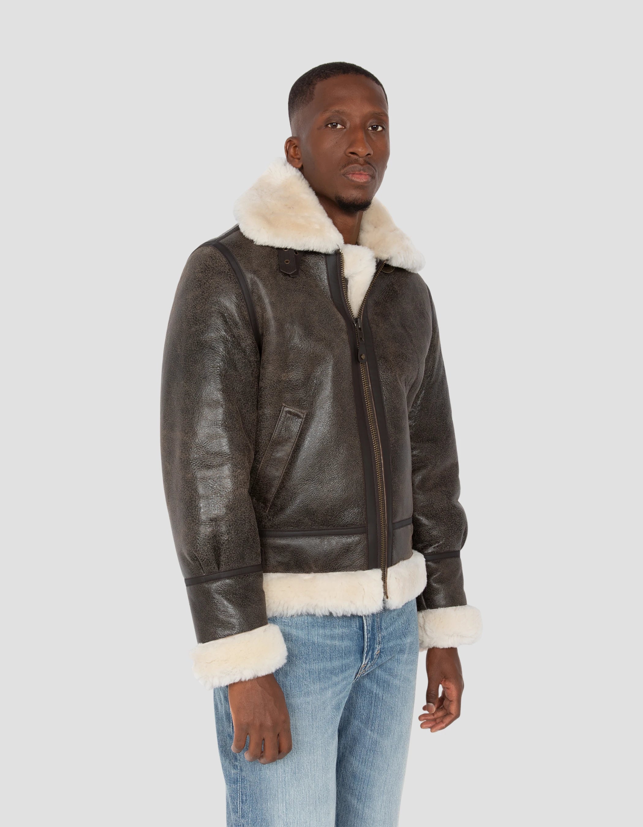 Bombardero B-3 chaqueta marrón, cuero de oveja-4