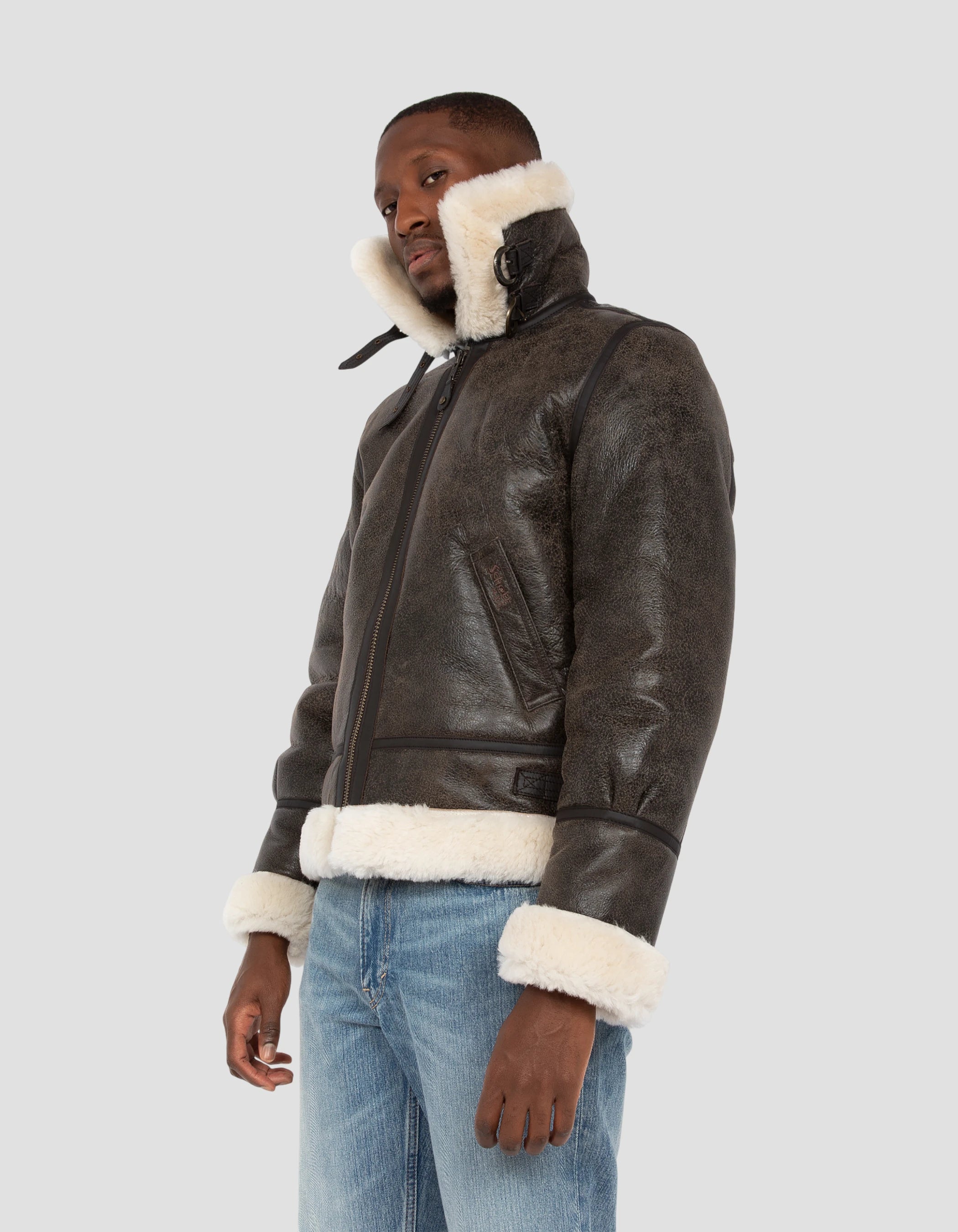 Blouson bombardier B-3 taupe, cuir de mouton, grande taille - LCW1259GT | Schott NYC Blouson bombardier B-3 taupe, cuir de mouton, grande taille - LCW1259GT | Schott NYC