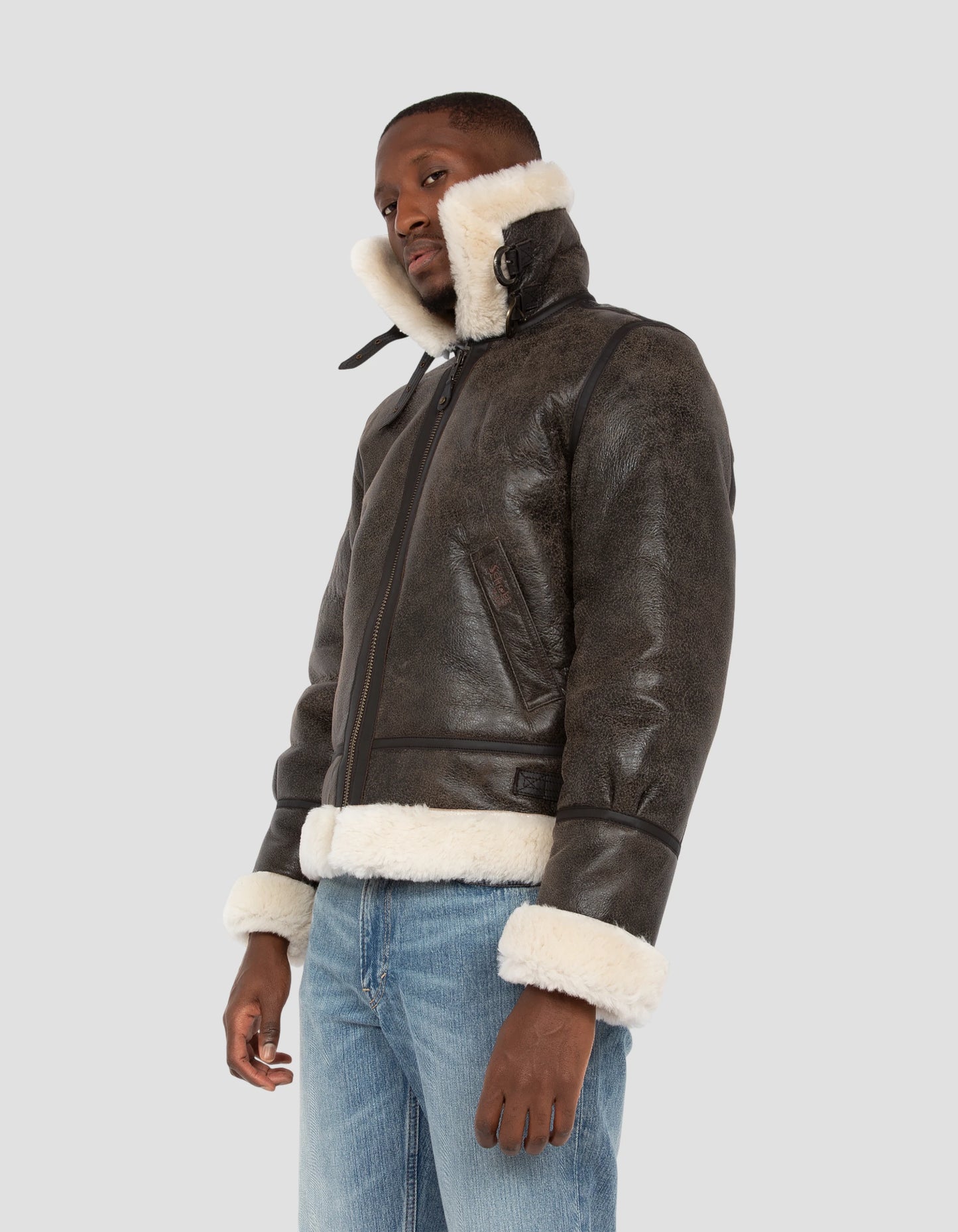 Bombardero B-3 chaqueta marrón, cuero de oveja