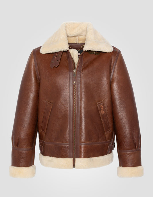 B-3 Cognac Bomber jacket, sheepskin leather, plus size LCW1259GT