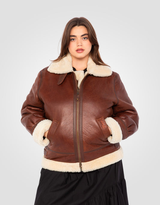 B-3 Moka Bomber jacket, sheepskin leather, plus size