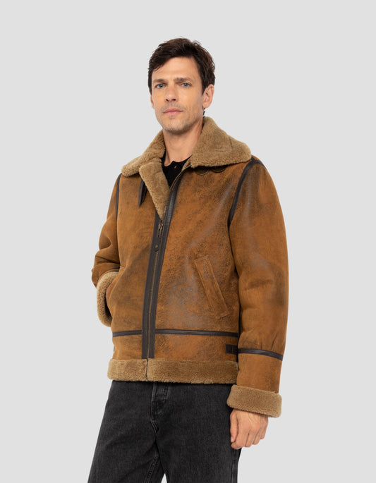 Blouson bombardier B-3 moutarde, cuir de mouton