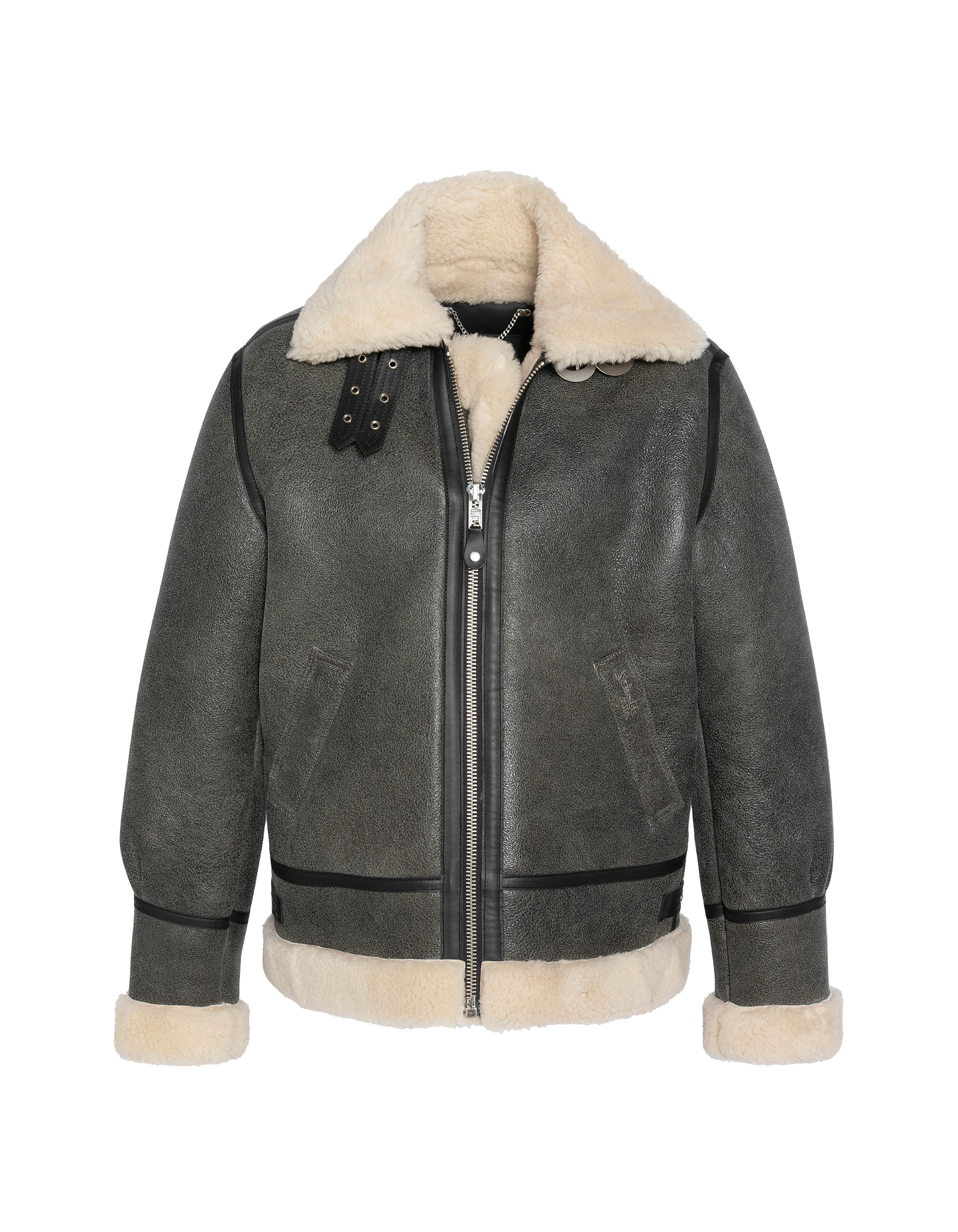Bombardier B-3 chaqueta gris vintage, cuero de oveja