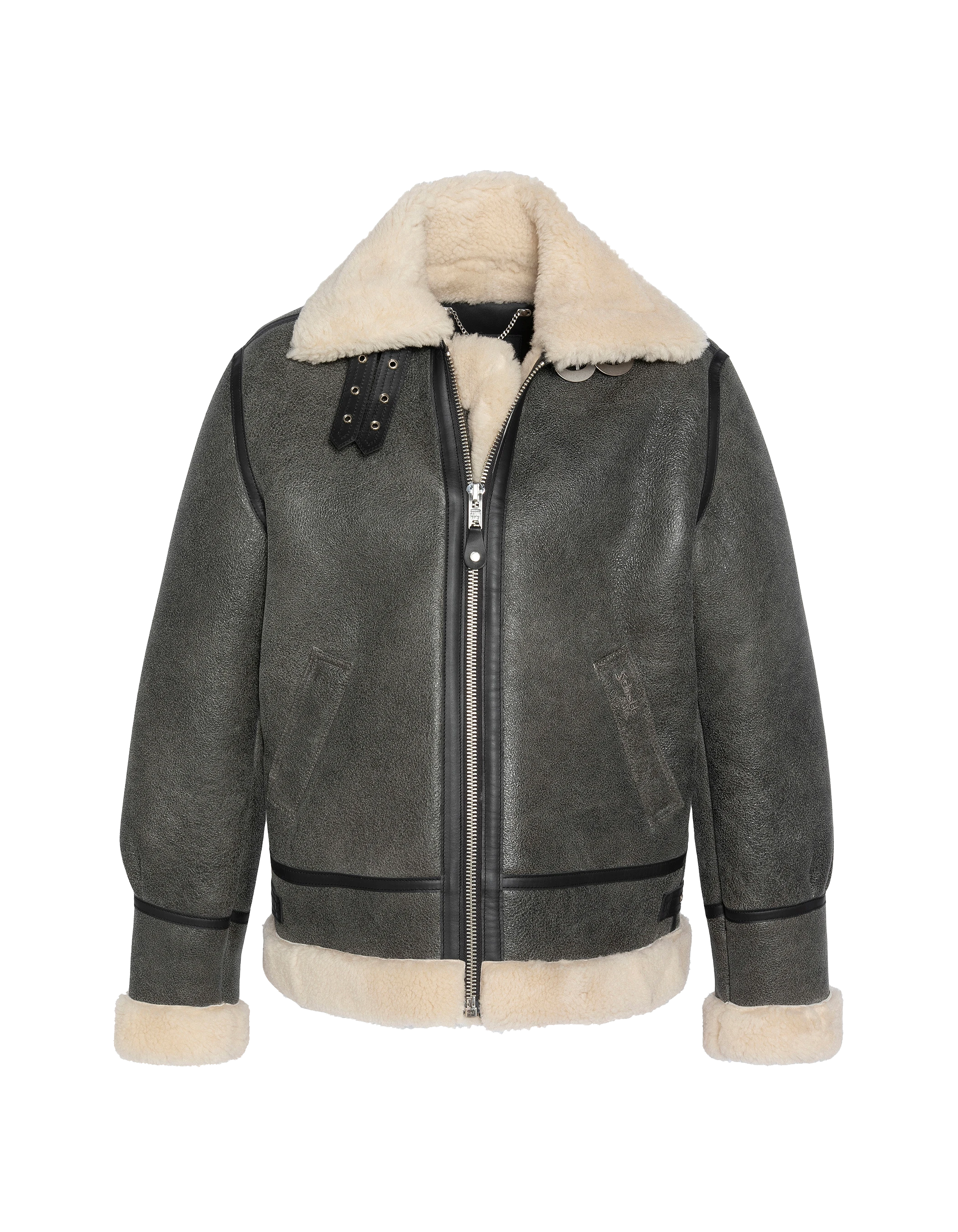 Bombardier B-3 chaqueta gris vintage, cuero de oveja-2