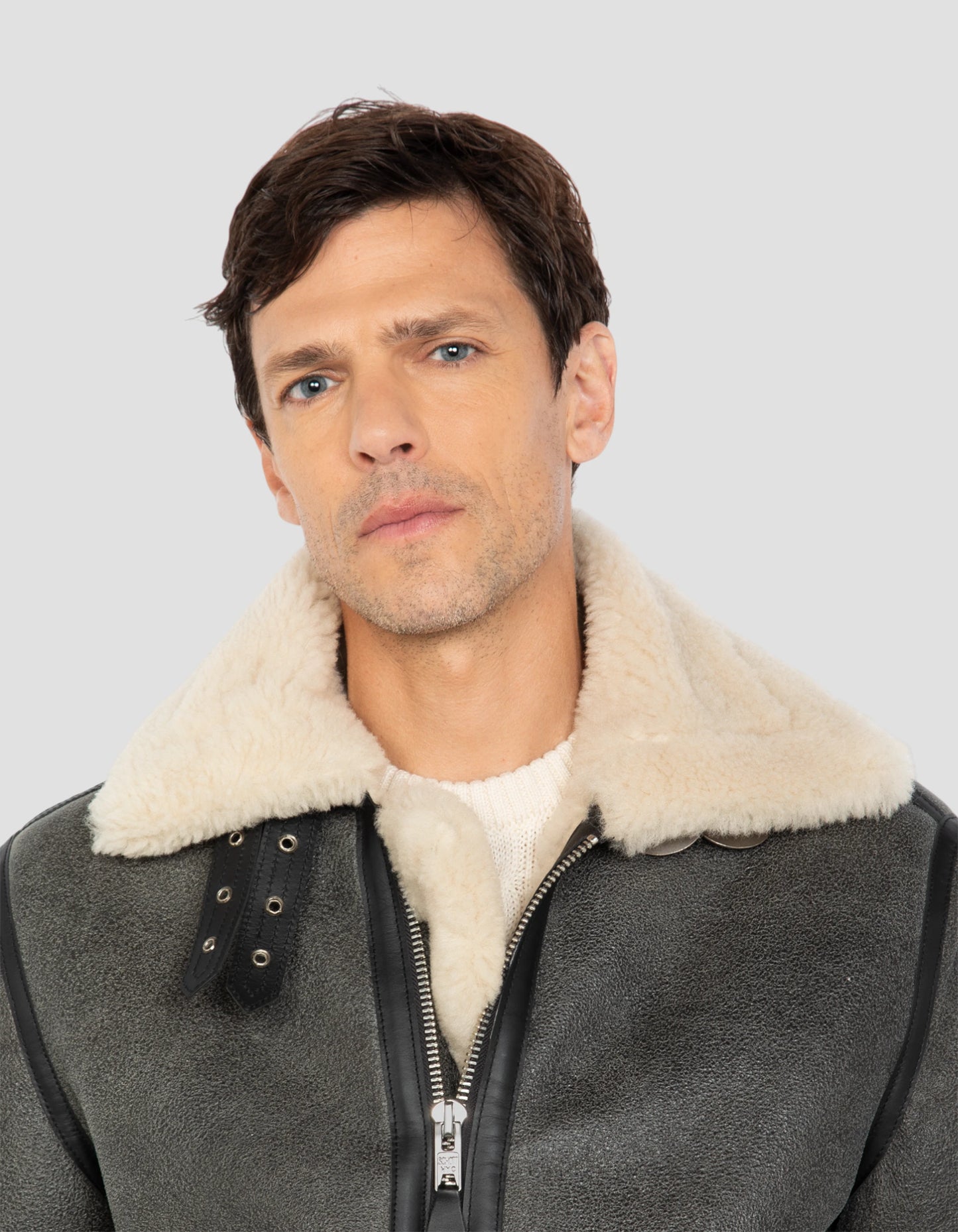 Bombardier B-3 chaqueta gris vintage, cuero de oveja