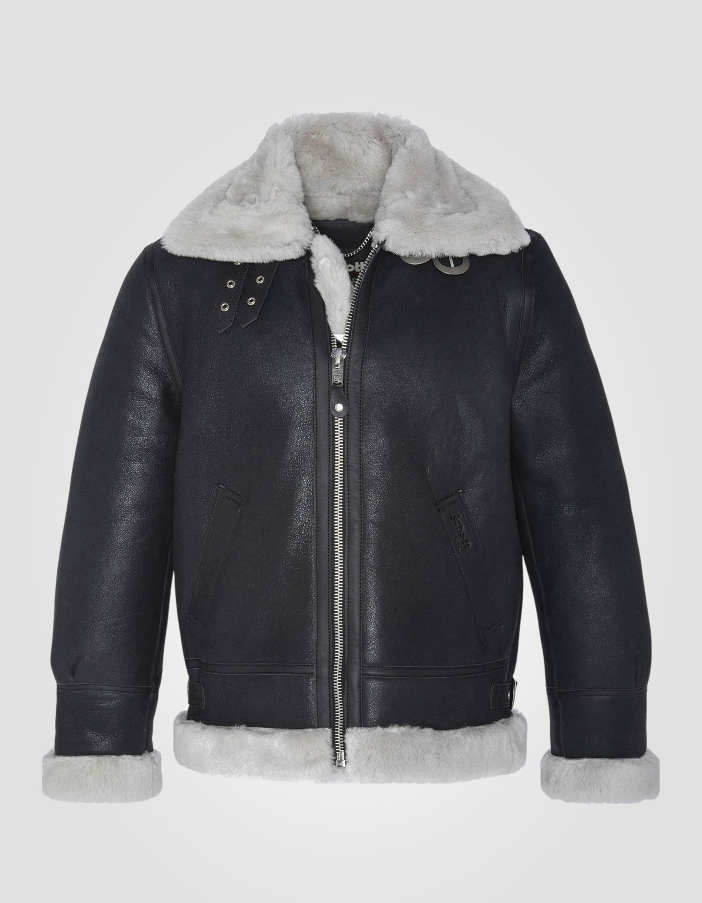 Schwarz-Weiß B-3-Bomberjacke, Schafleder, große Größe