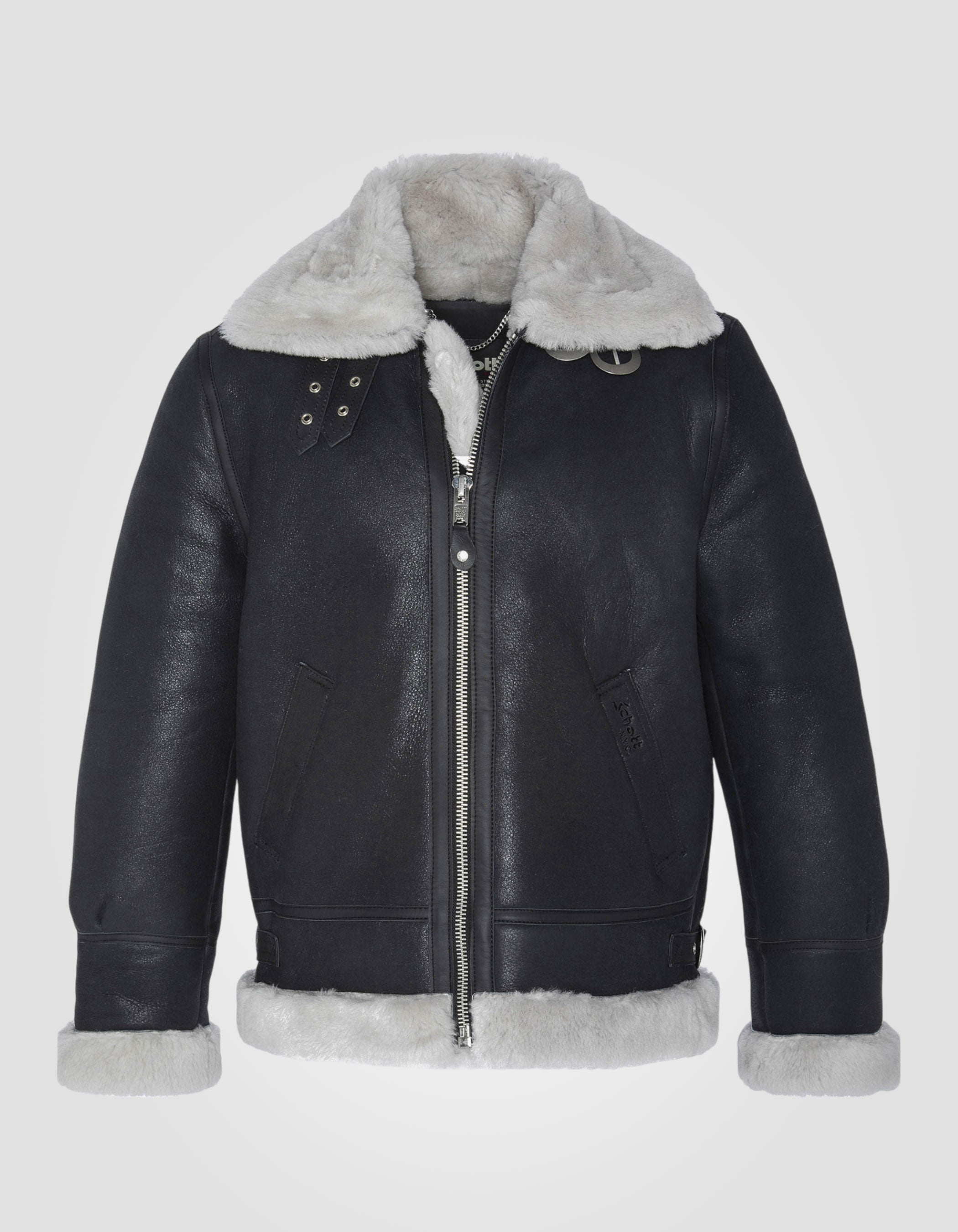 Schwarz-Weiß B-3-Bomberjacke, Schafleder, große Größe-1