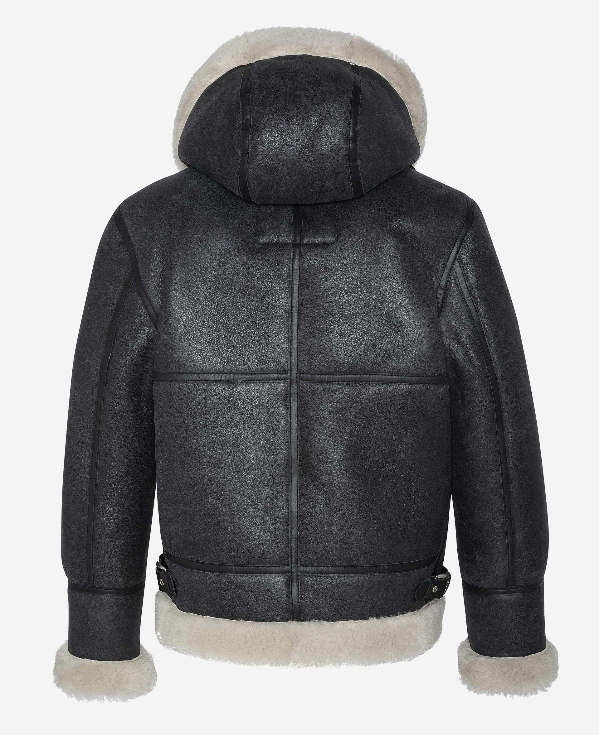 Schwarz-Weiß-Kapuze-B-3-Bomber-Bomberjacke, Schafleder-2