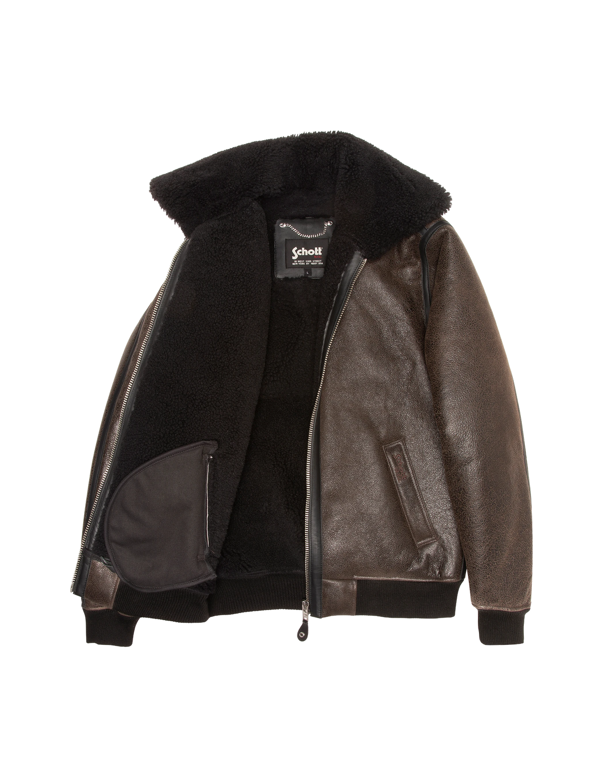 Blouson army noir et marron, mouton double face-8