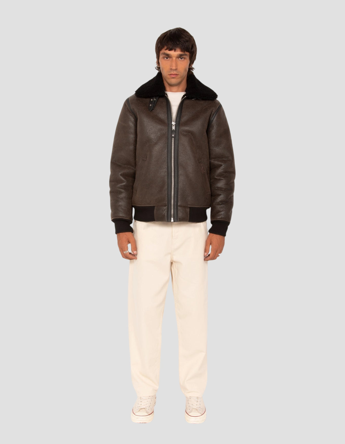 Blouson army noir et marron, mouton double face