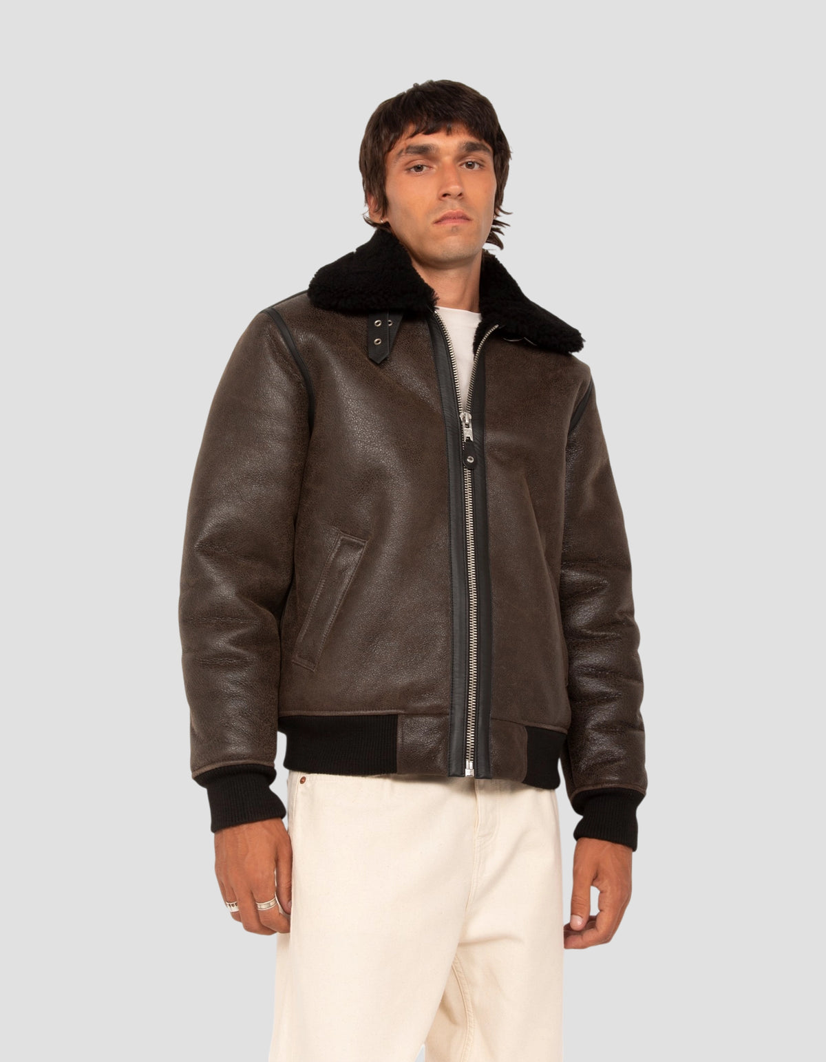 Blouson army noir et marron, mouton double face