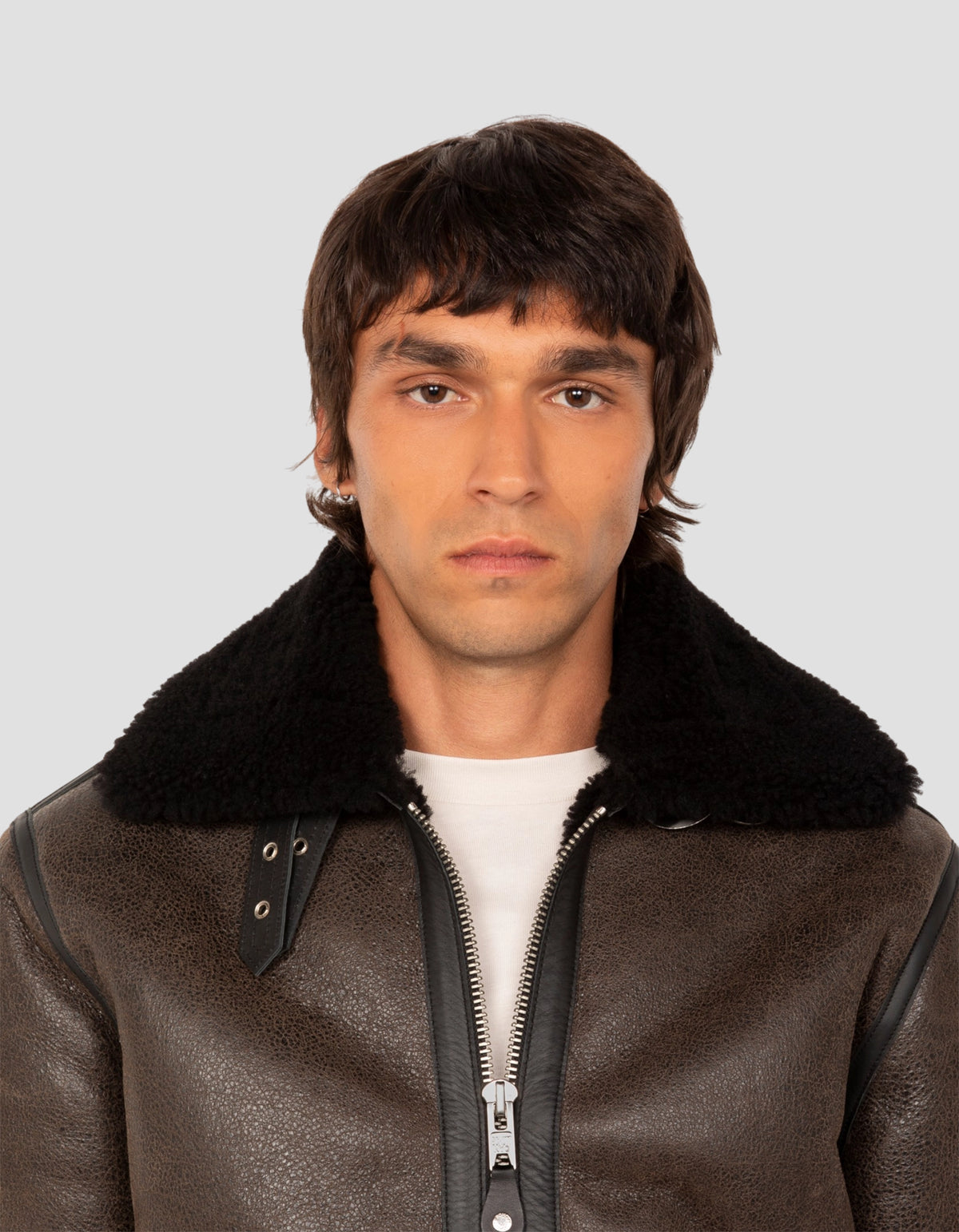 Blouson army noir et marron, mouton double face-5