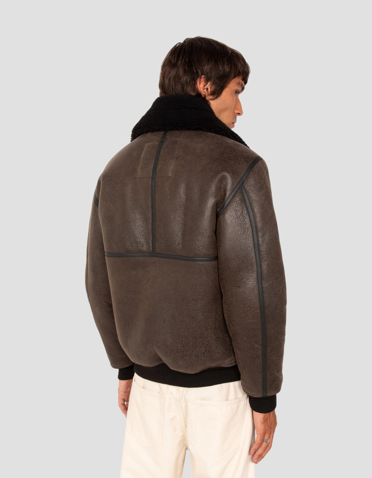 Blouson army noir et marron, mouton double face-6