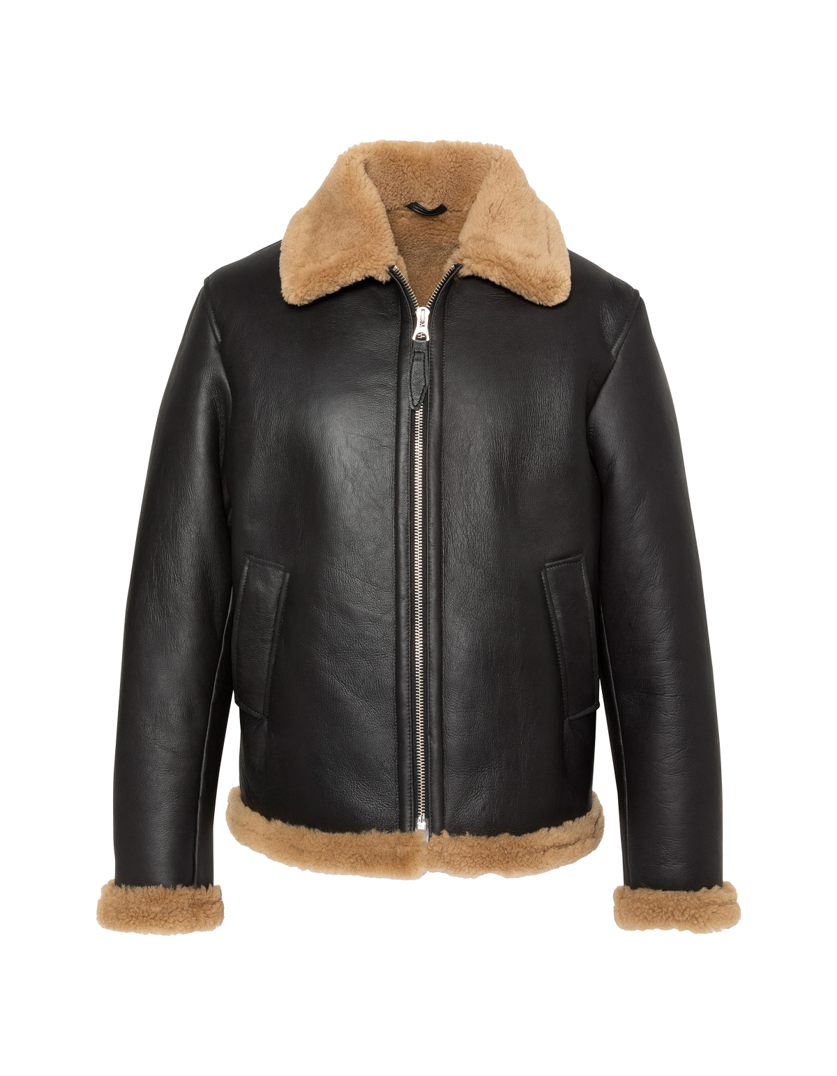 Blouson bombardier noir et gingembre, mouton double face