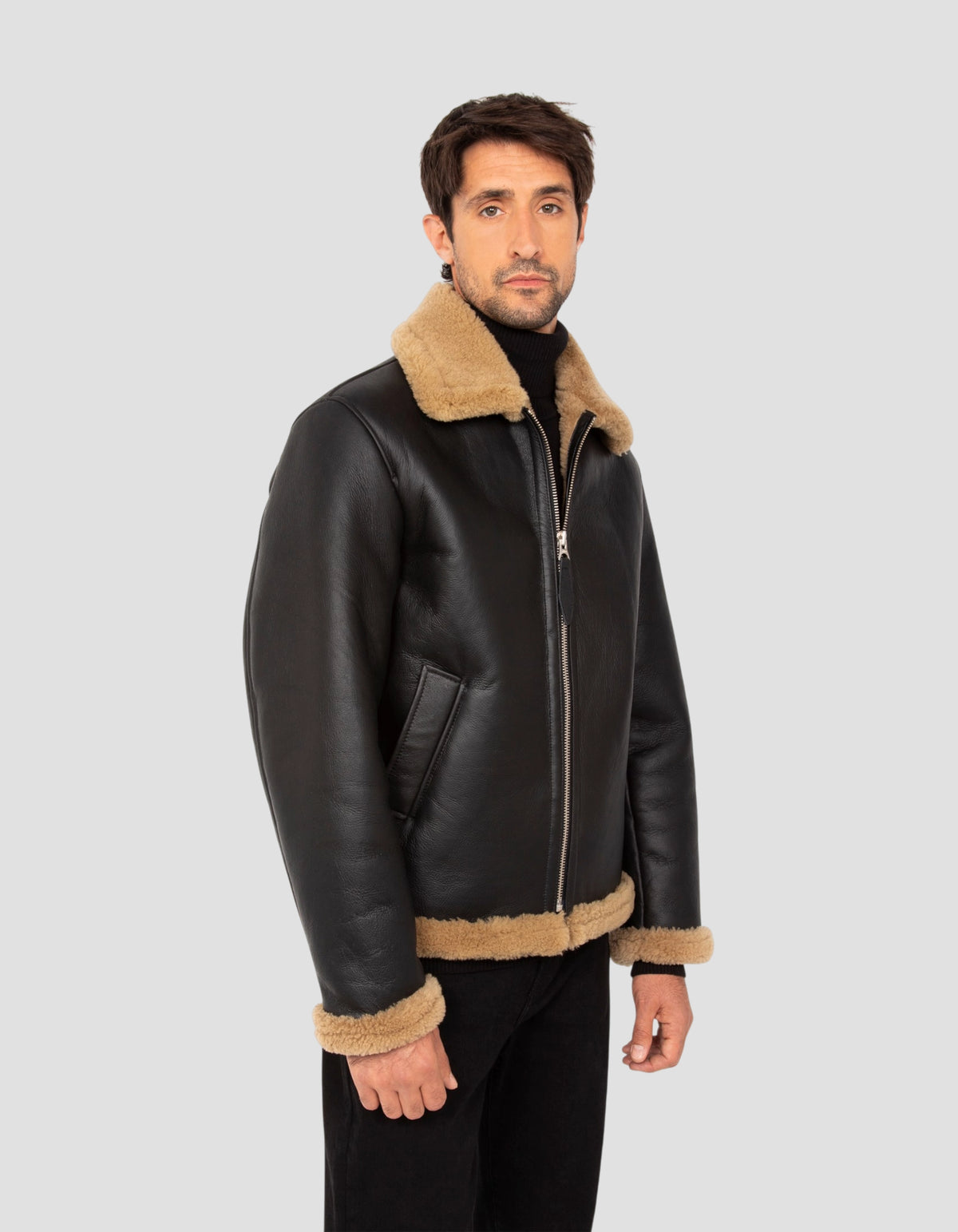 Blouson bombardier noir et gingembre, mouton double face-3