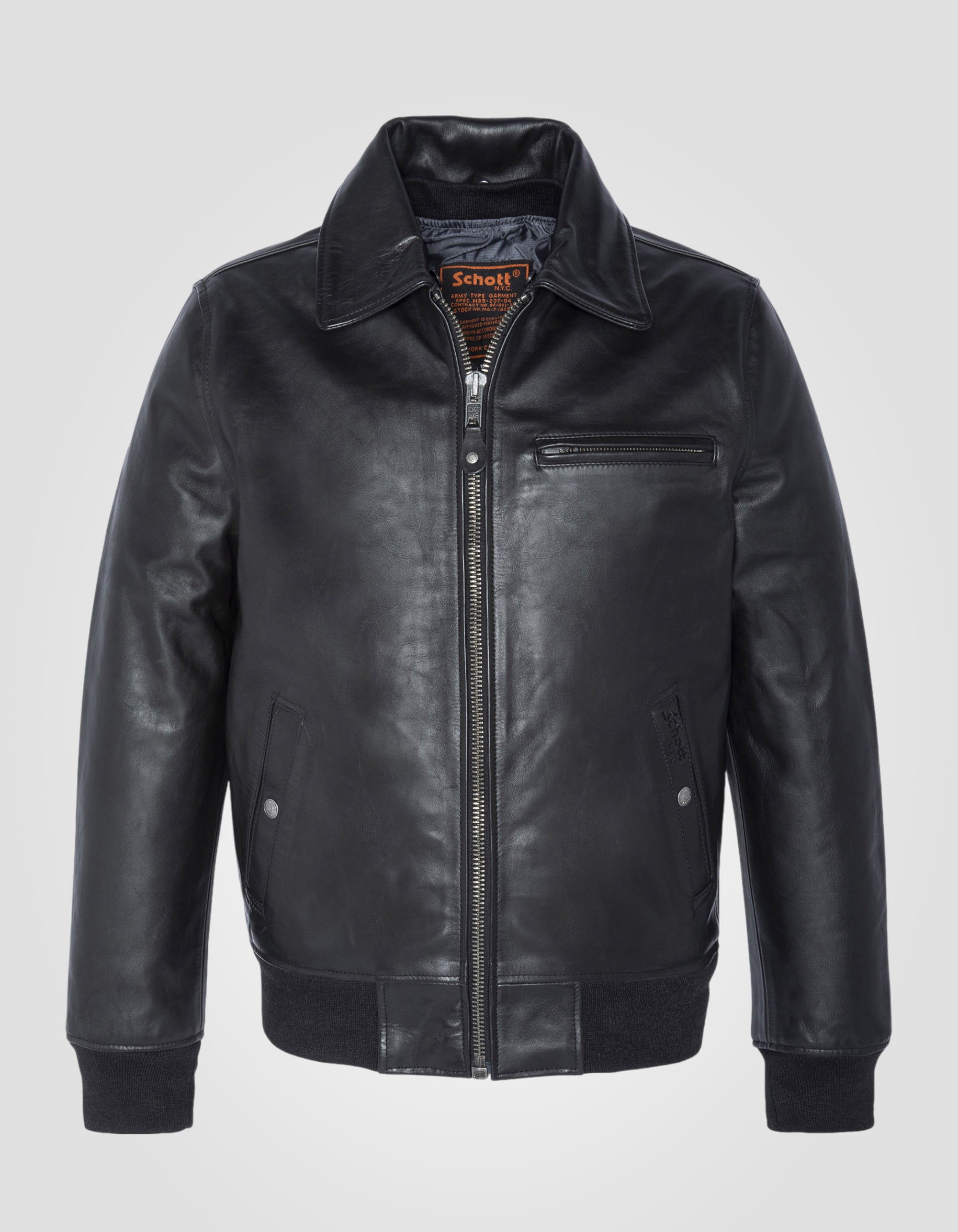 Black pilot jacket removable interior vest, cowhide leather