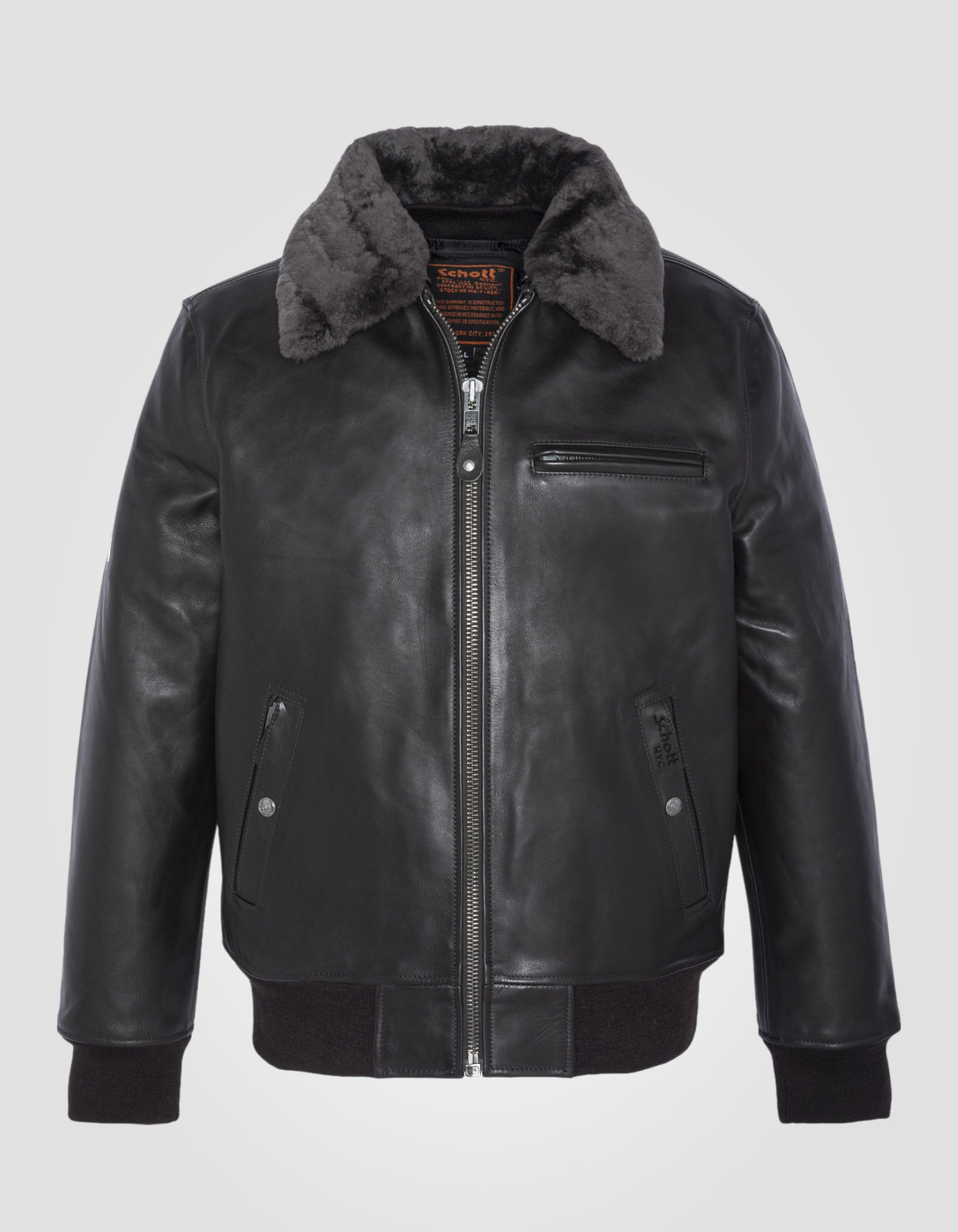 Flight Jacket Schott Bomber Jacke Dark Brown Pilot Jacket Removable Interior Vest, Cowhide Leather