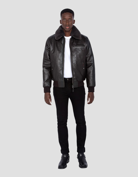 Dunkelbraune Pilotjacke abnehmbare Innenweste, Kuhspannenleder