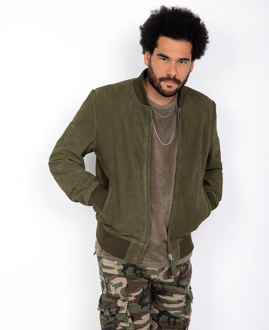 Giacca casual leggera kaki, pelle di capra
