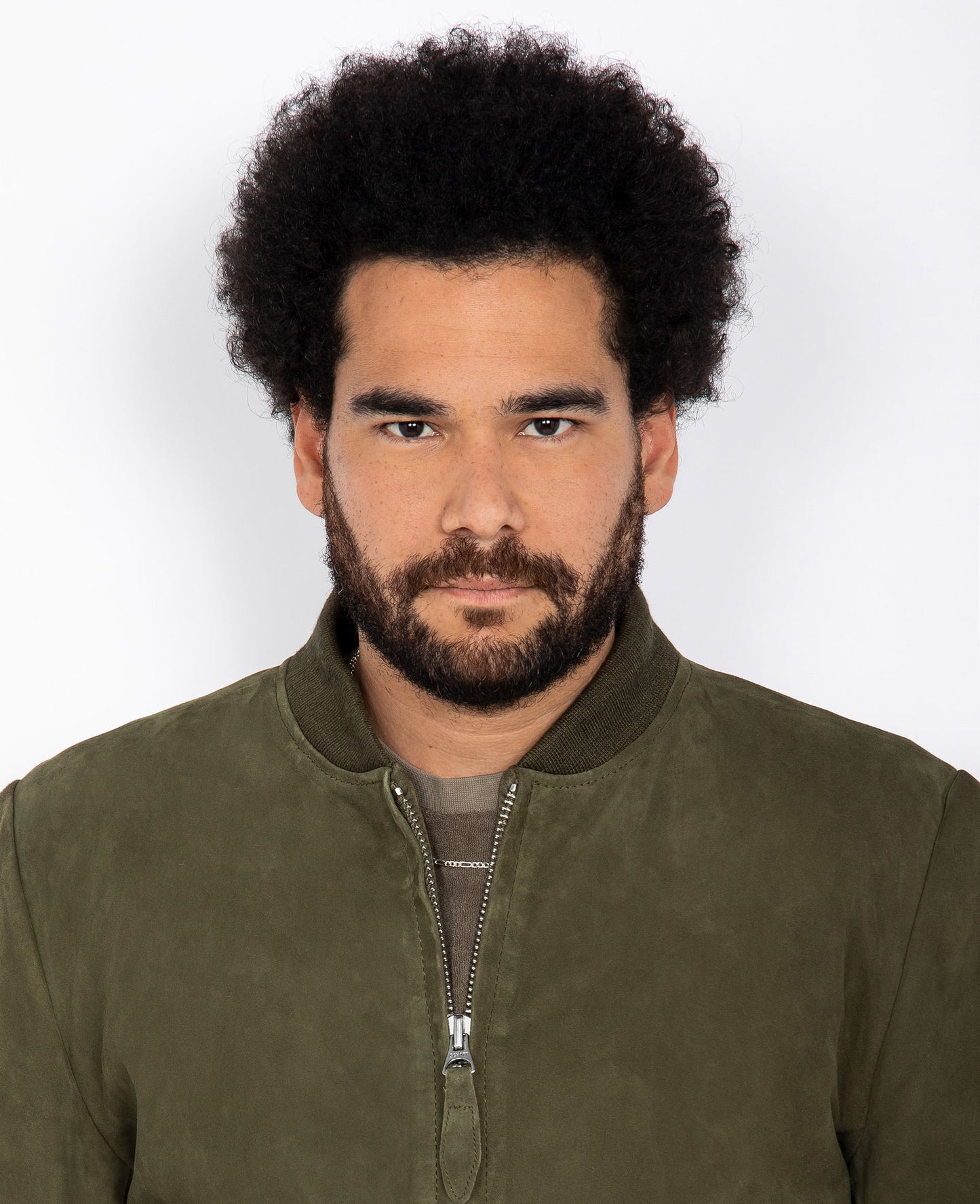 Blouson casual léger kaki, cuir de chèvre