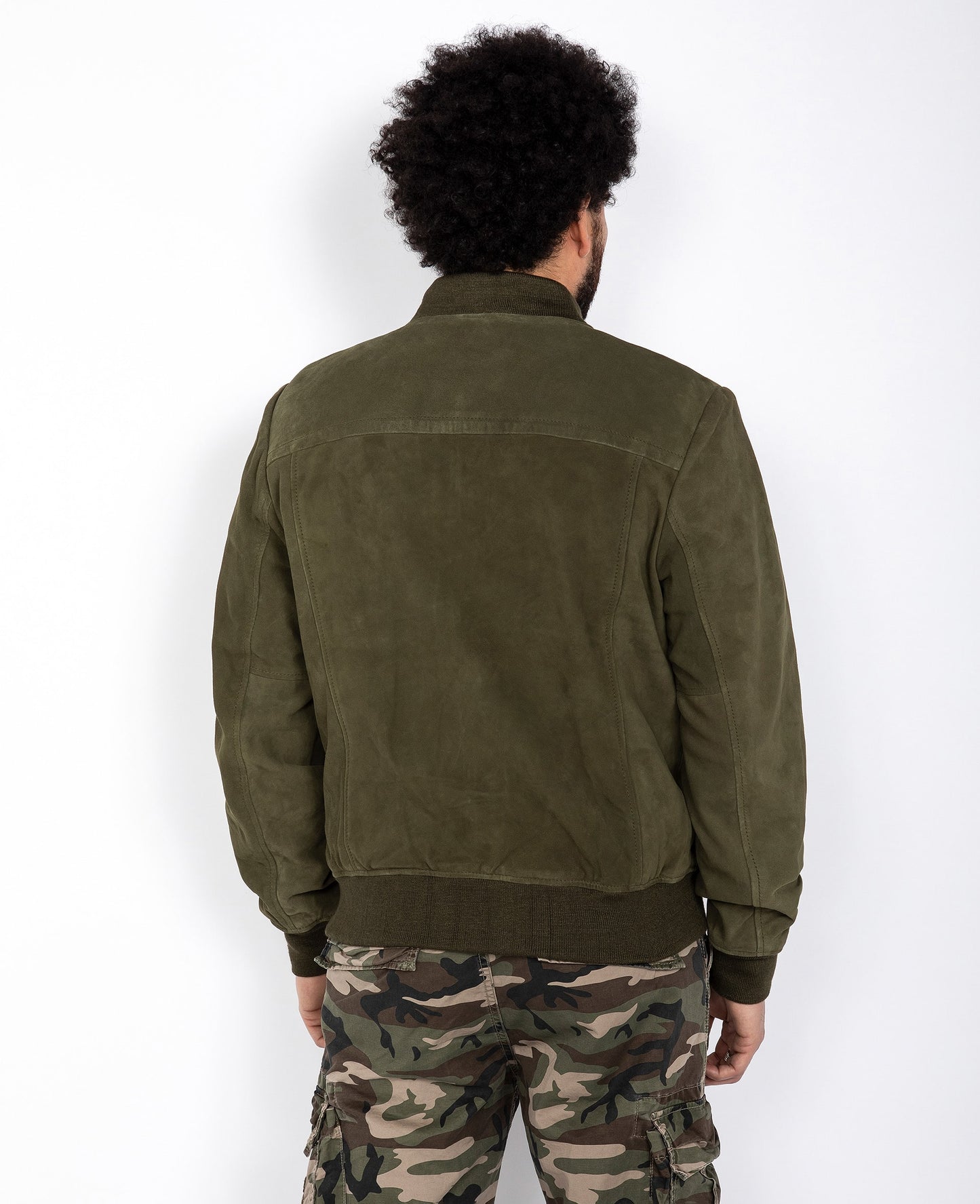 Blouson casual léger kaki, cuir de chèvre