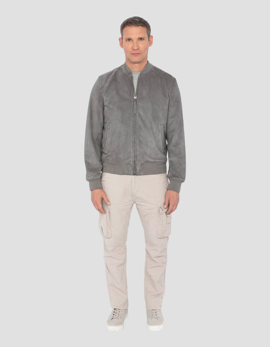 Light gray light gray casual jacket, goat leather