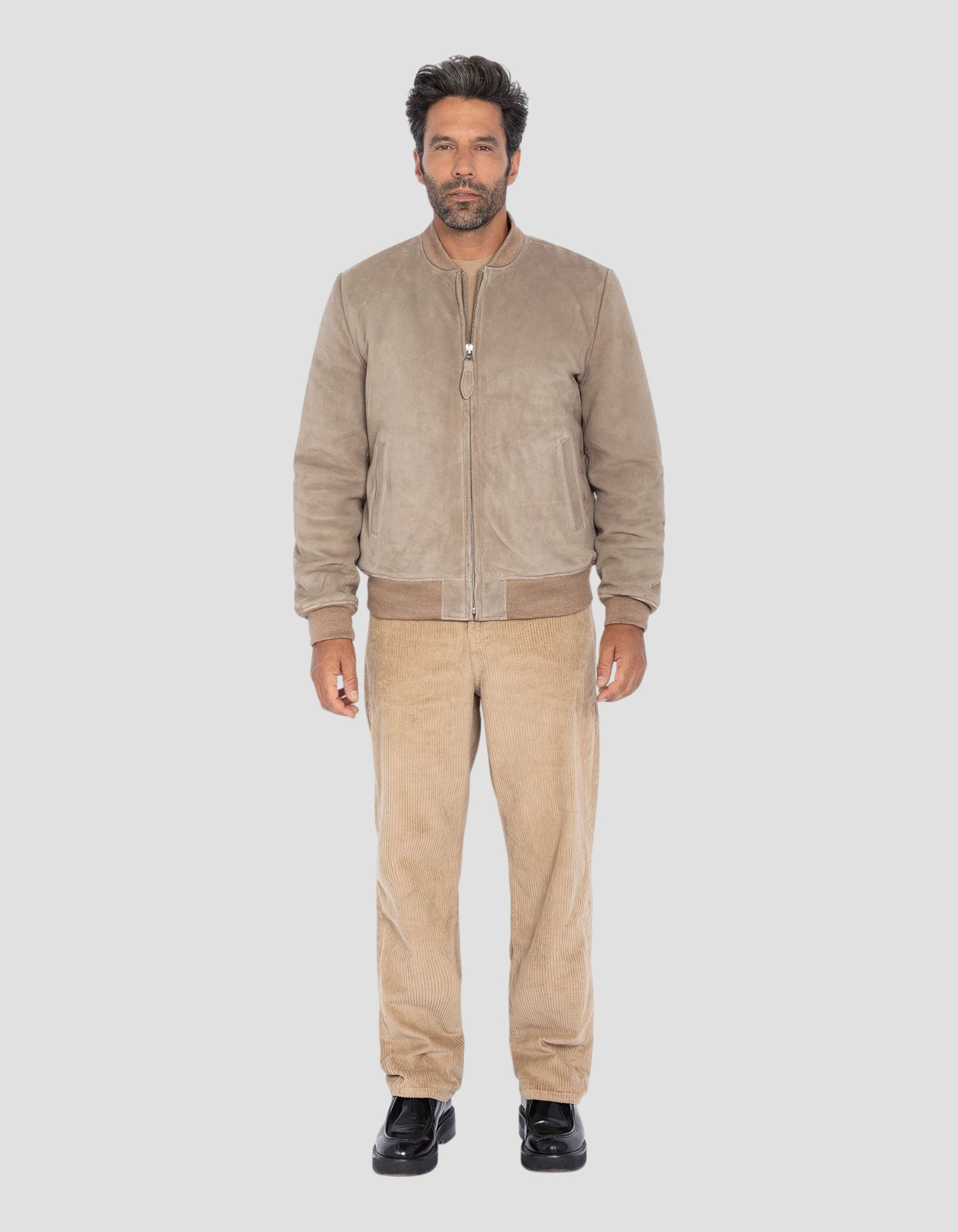 Dunkler beige Wildlederjacke, Ziegenleder