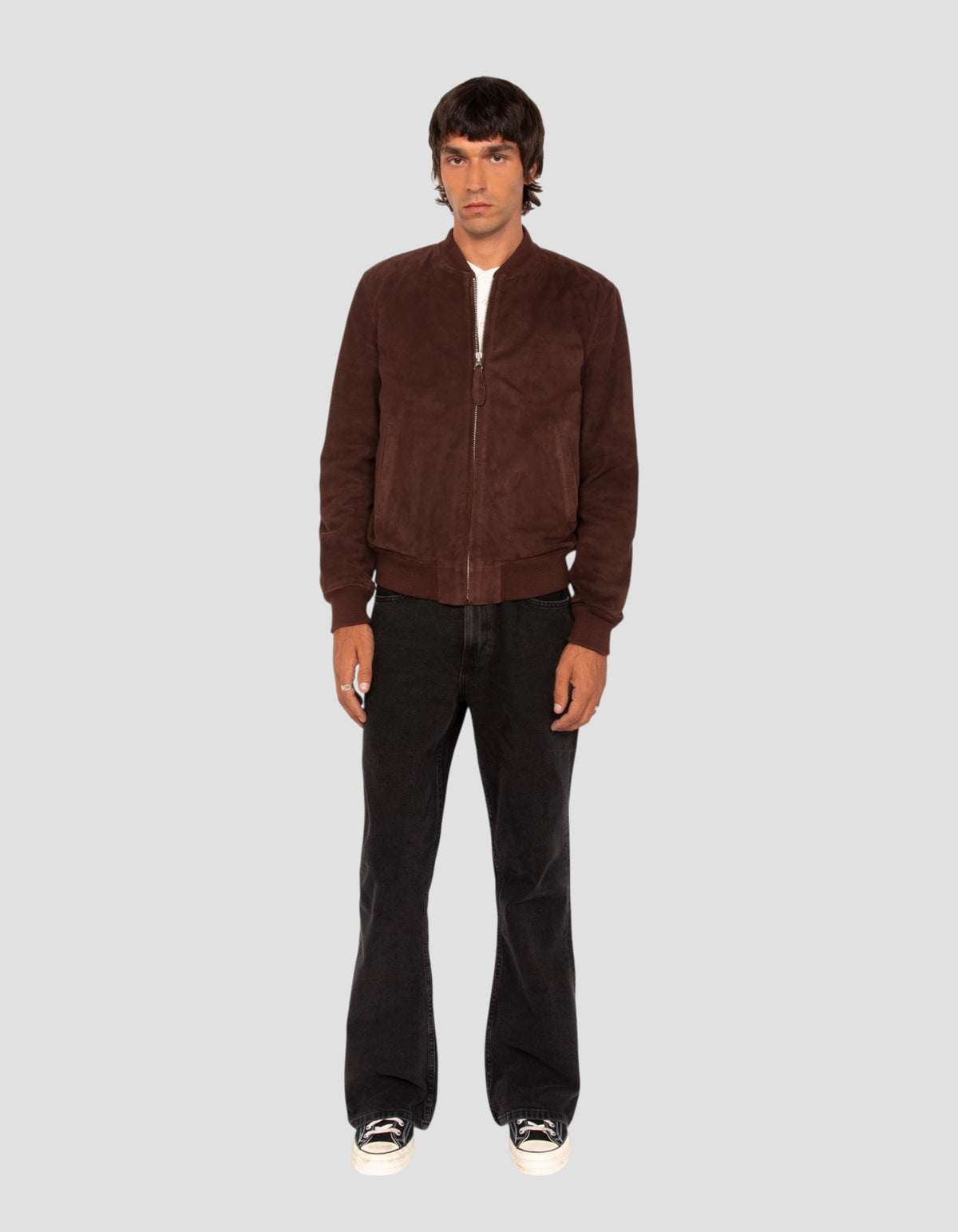 Blouson casual suédé marron foncé, cuir de chèvre