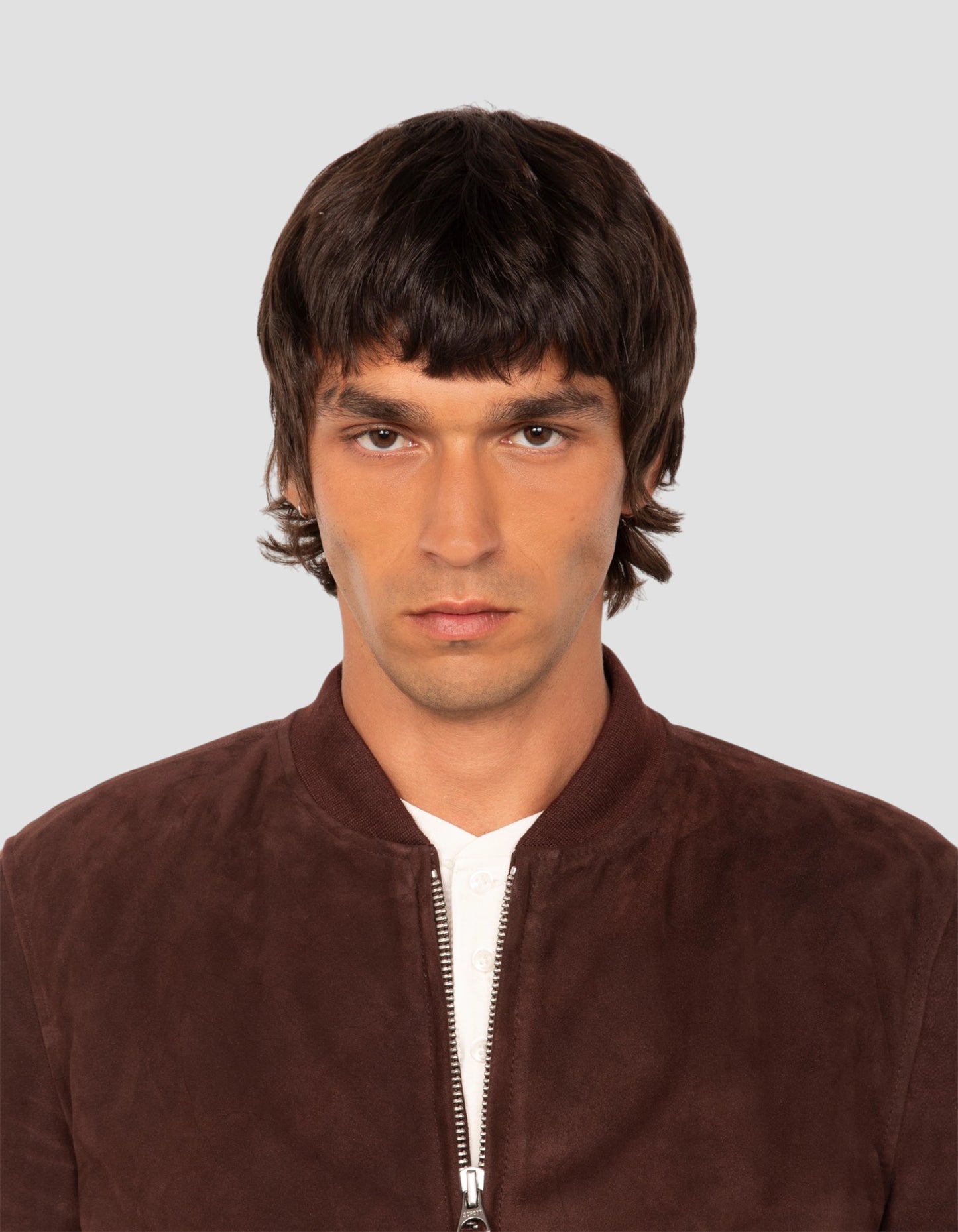 Blouson casual suédé marron foncé, cuir de chèvre