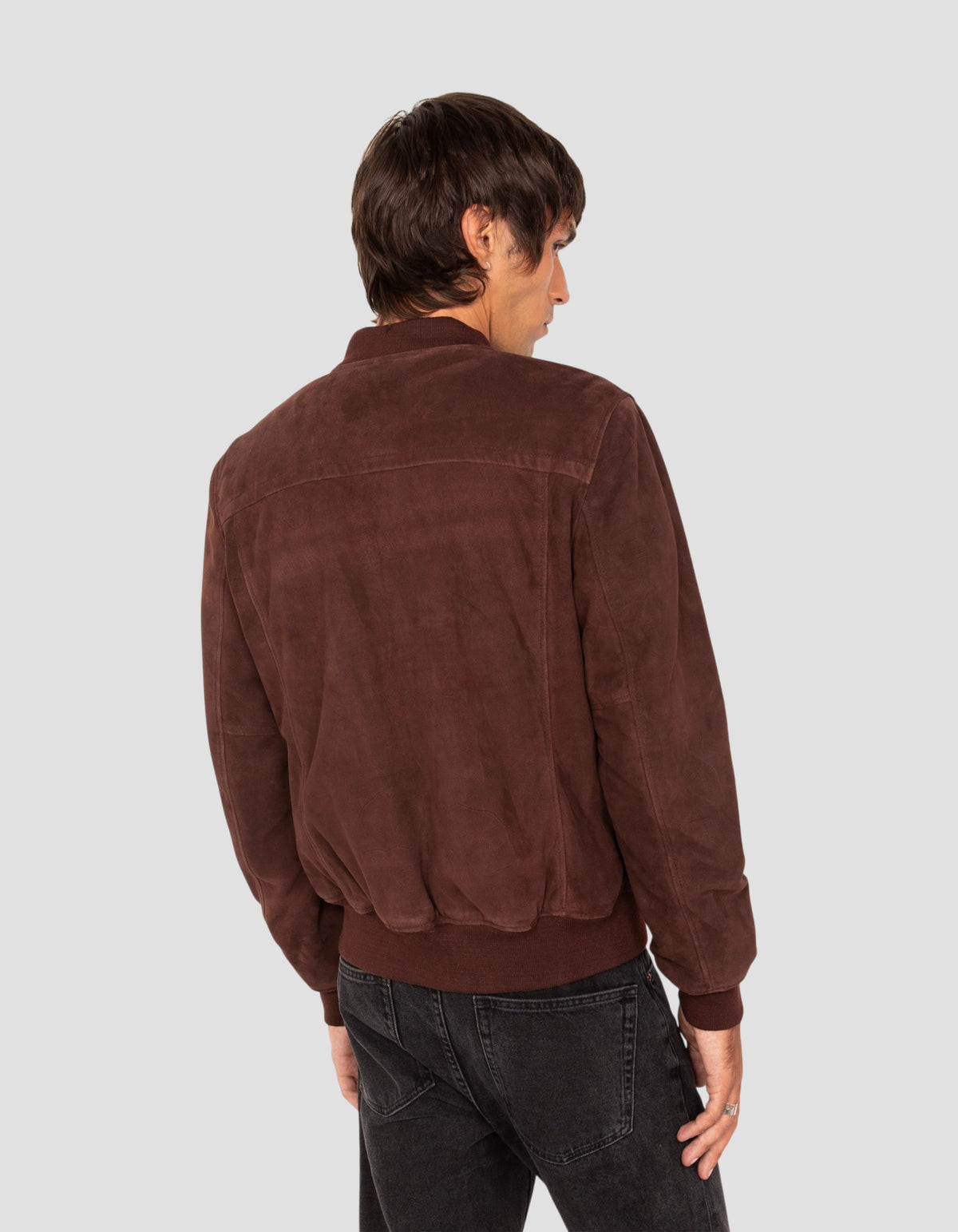 Blouson casual suédé marron foncé, cuir de chèvre