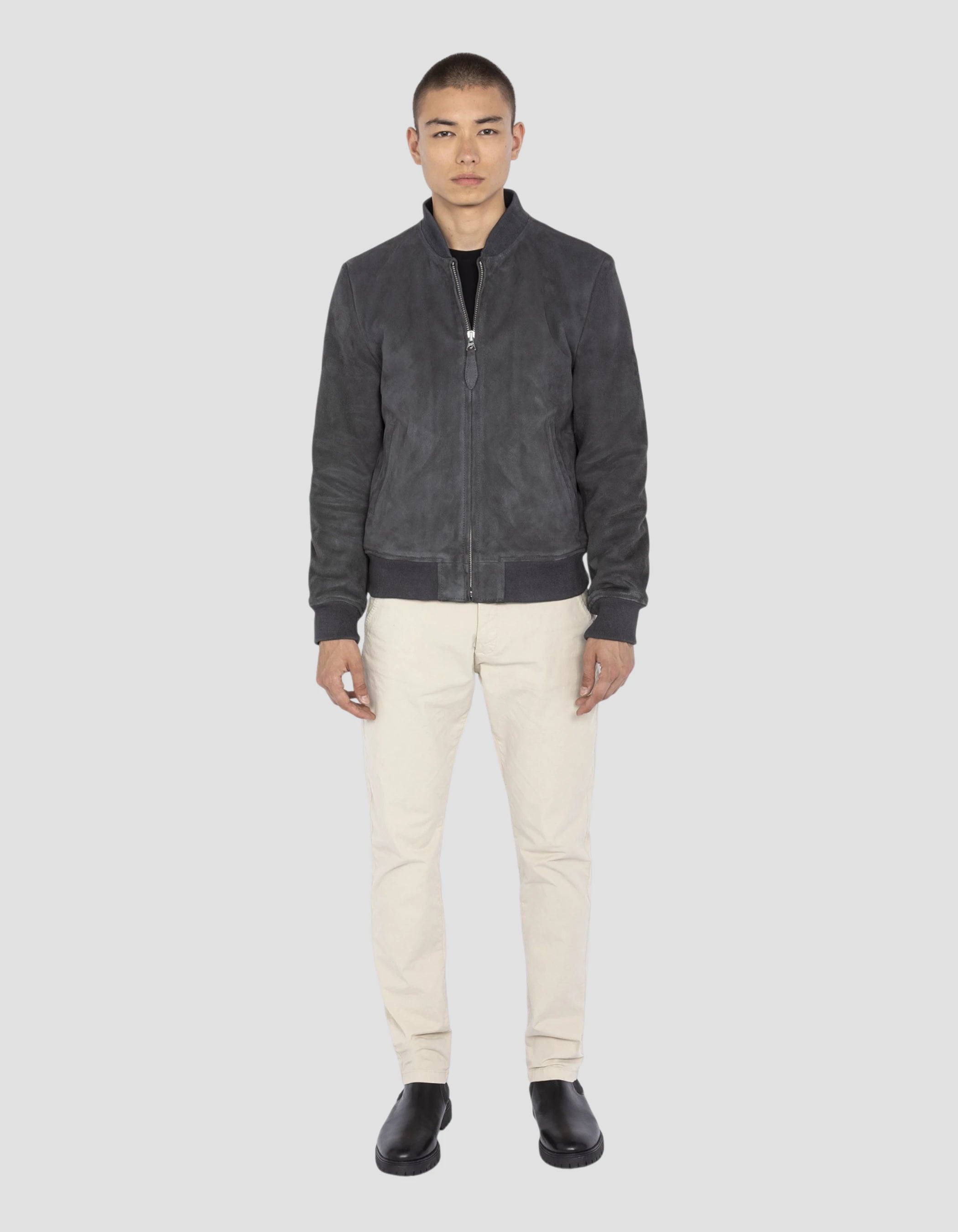 Dunkelgraue Wildlederjacke, Ziegenleder-1