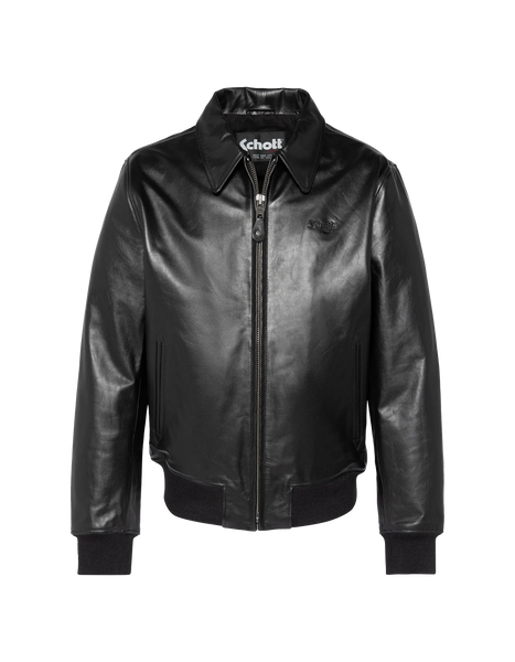 Black casual jacket, cowhide leather - 'LCW5100RIB5 | Schott NYC®