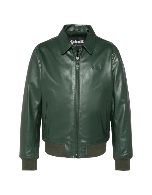 Green casual jacket, cowhide leather