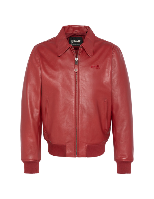 Blouson casual rouge, cuir de vachette