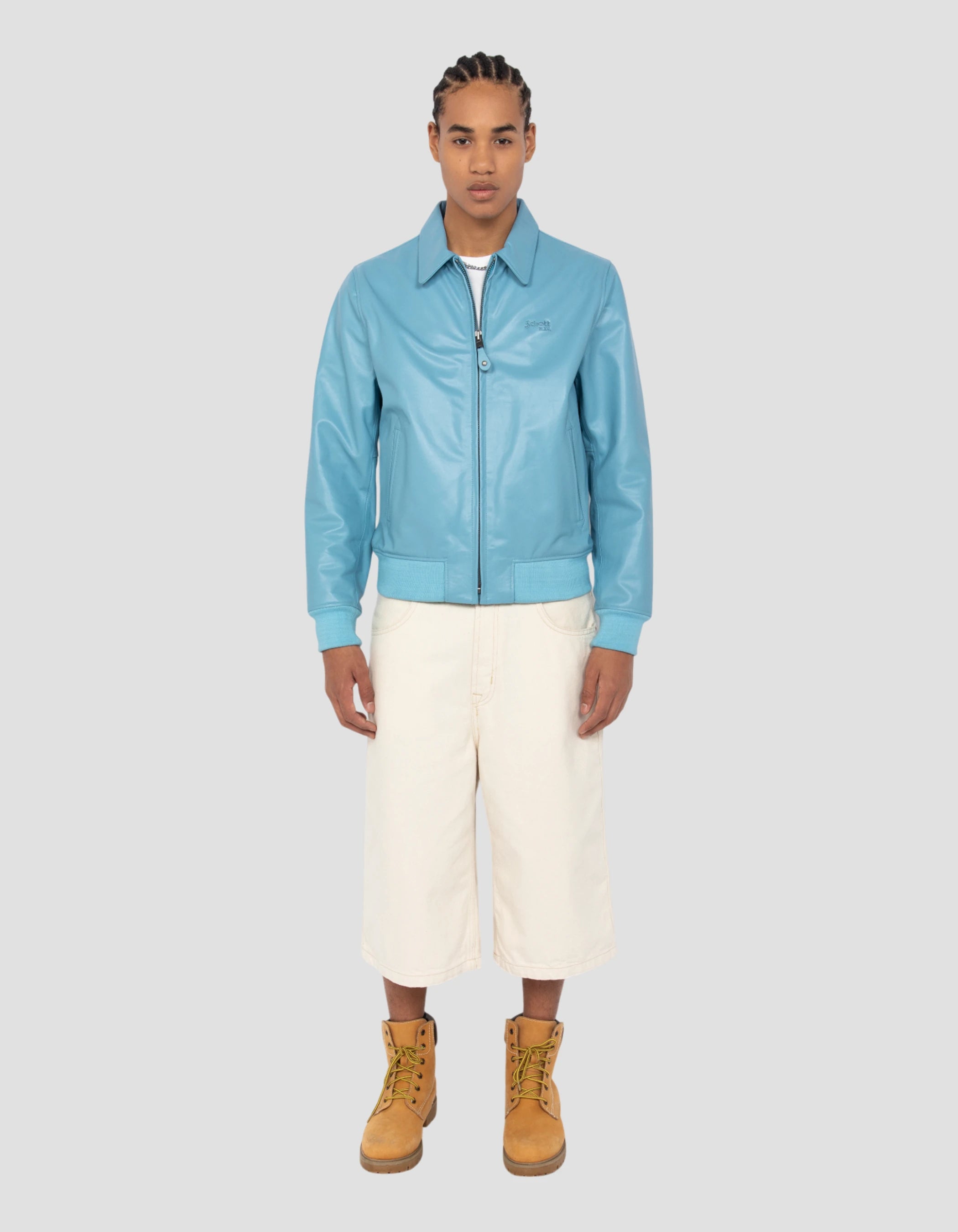 Giacca da cielo azzurro casual, cuoio in pelle di mucca-1