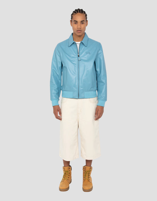 Chaqueta de cielo azul claro informal, cuero de cuero de vaca