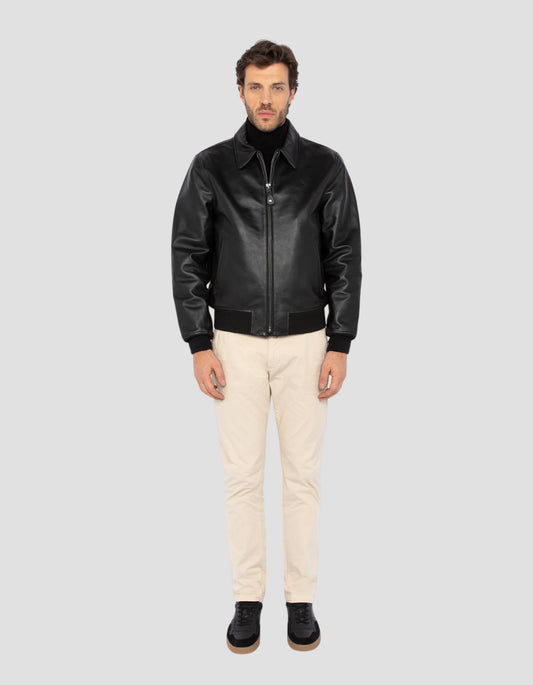 Black hooded jacket, lamb leather - lchood | Schott NYC®