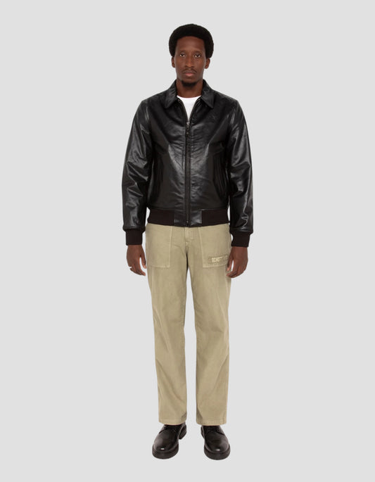 Casual green jacket with striped rib trim, cowhide - LC5100RIBSTP Casual green jacket with striped rib trim, cowhide - LC5100RIBSTP