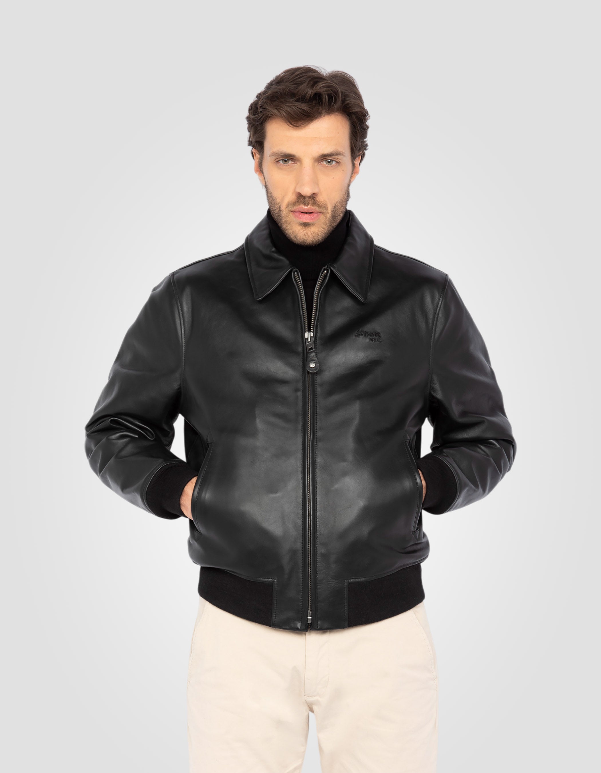 Black casual jacket finish ribbing, cowhide leather - lc5100rib