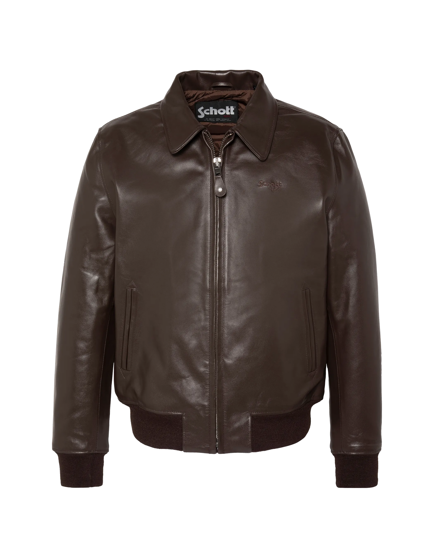 Blouson casual marron foncé finition bord côte, cuir de vachette