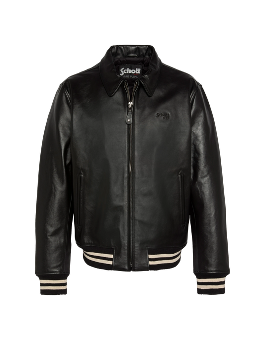 Casual green jacket with striped hill edge, cowhide leather