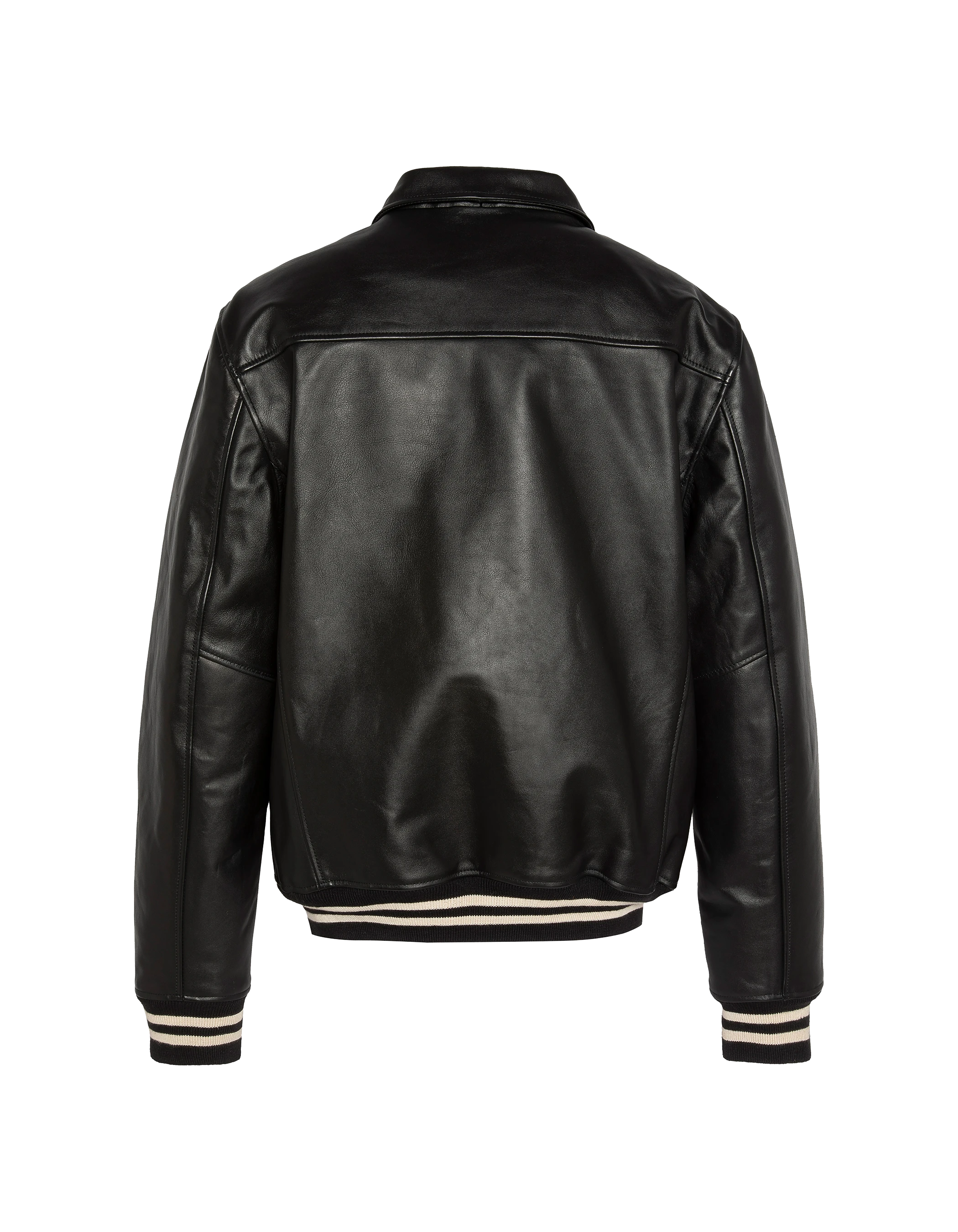 Casual black jacket with striped hill edge, cowhide leather-2