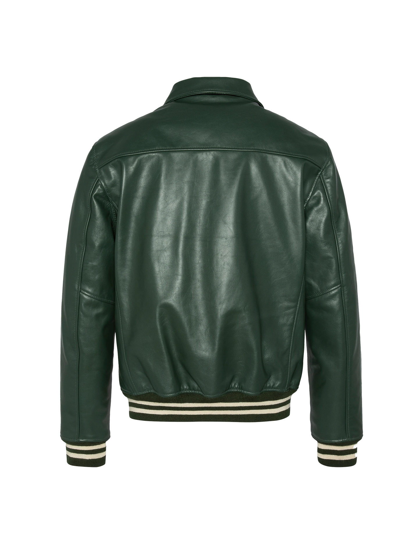 Chaqueta verde casual con borde de colina a rayas, cuero de piel de vaca