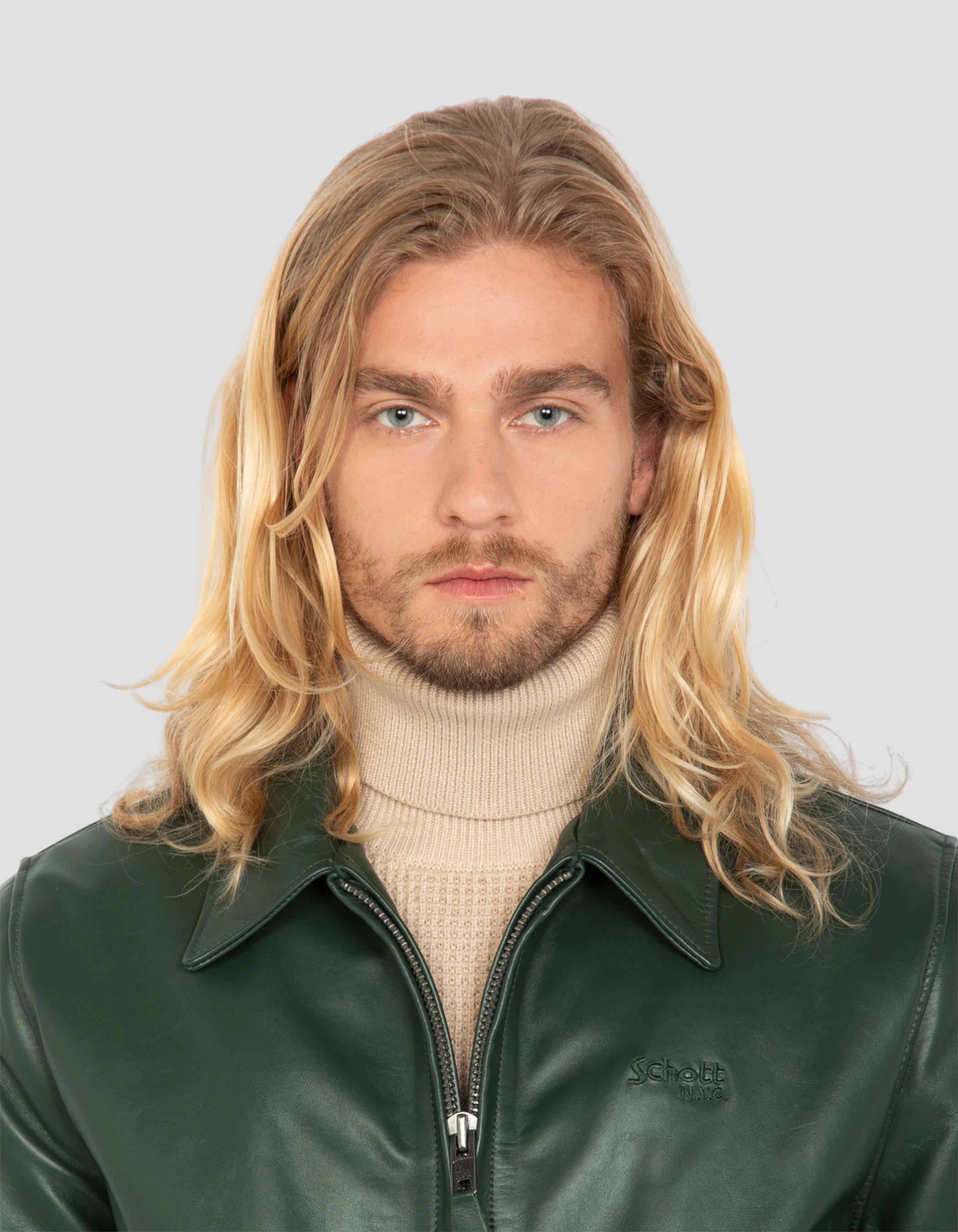 Chaqueta verde casual con borde de colina a rayas, cuero de piel de vaca-5