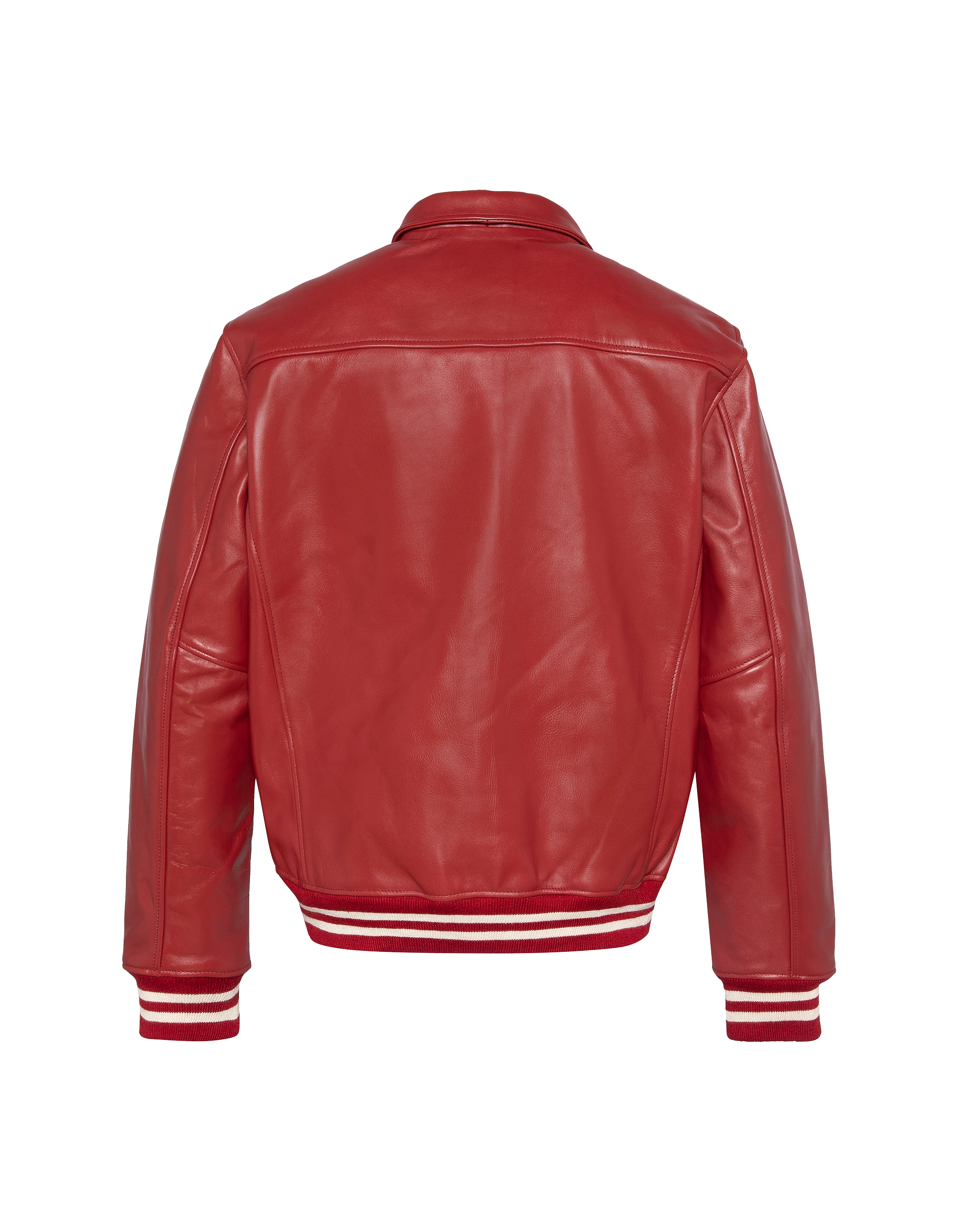 Chaqueta roja casual con borde de colina a rayas, cuero de piel de vaca-2