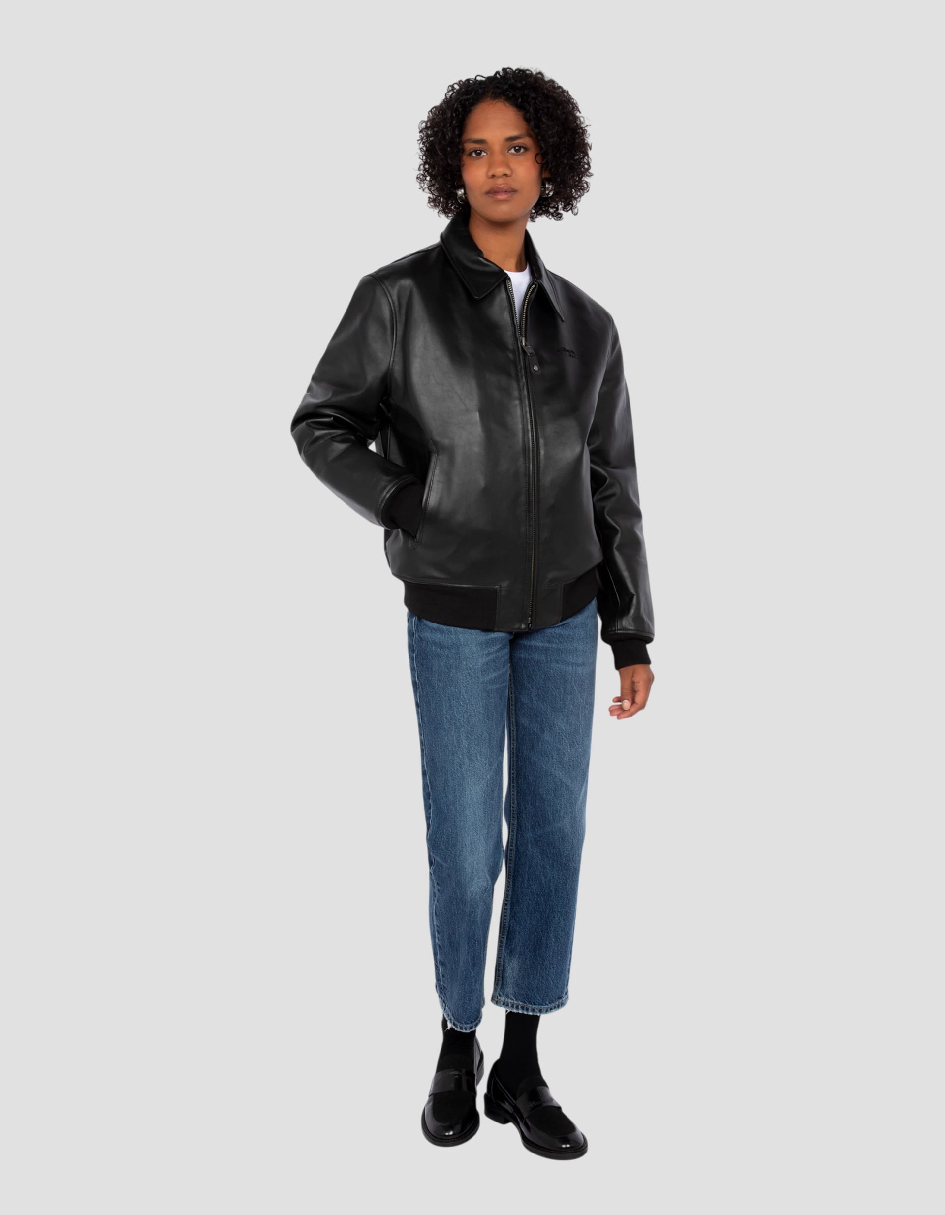 Black casual jacket finish rib edge, cowhide leather - LC5100RIBW