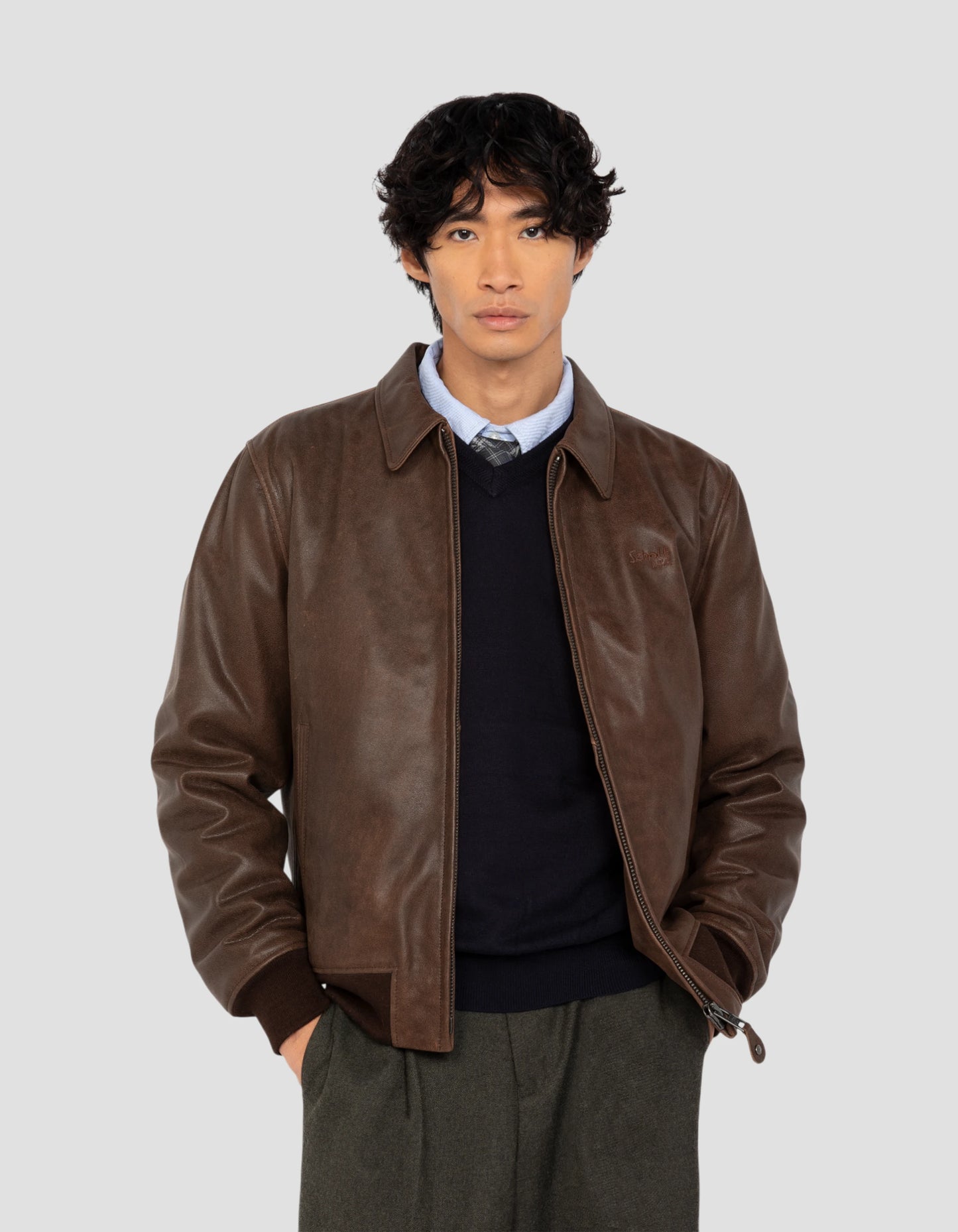Blouson marron casual vintage, cuir de chèvre