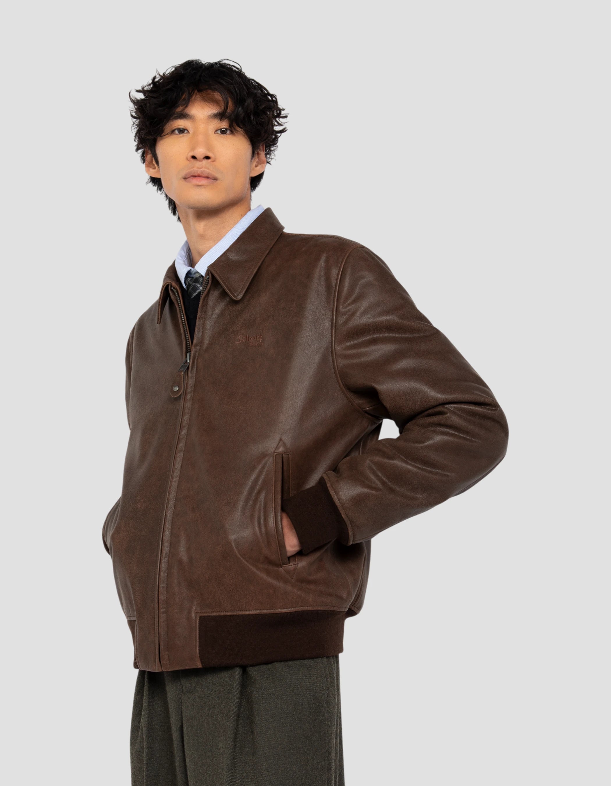 Blouson marron casual vintage, cuir de chèvre-4